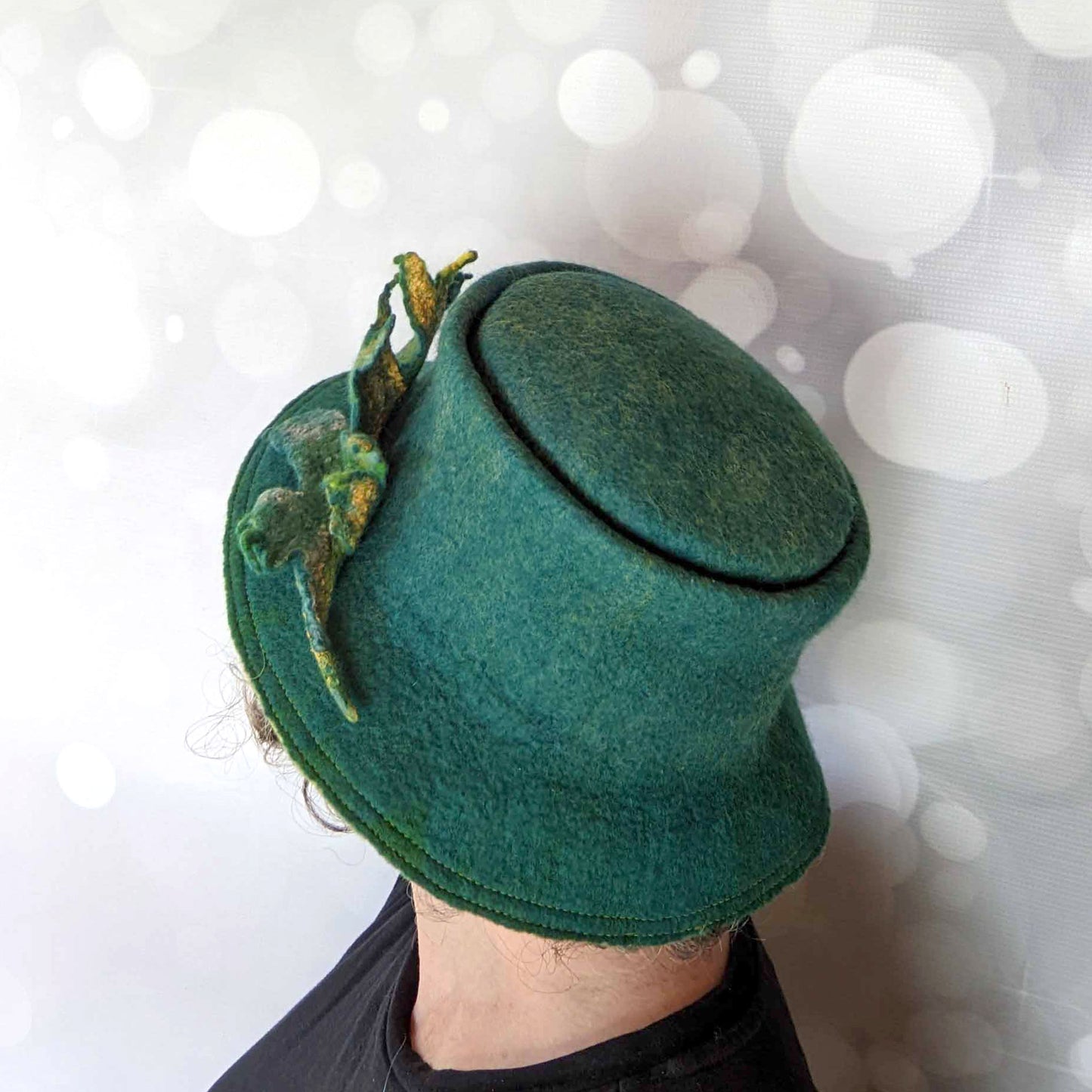 Felted Telescope Bucket Hat in Blue-Green - backview