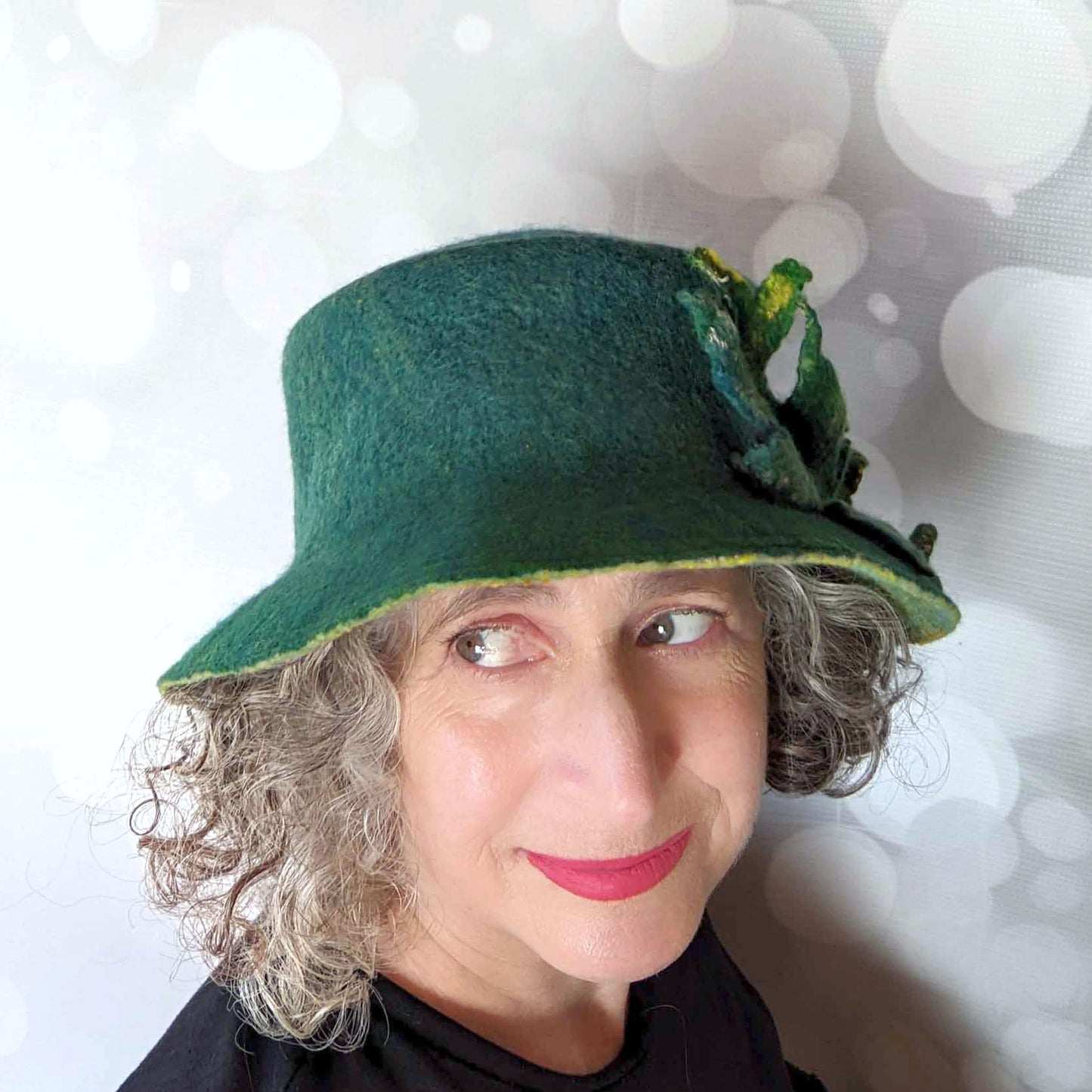 Felted Telescope Bucket Hat in Blue-Green - frontview