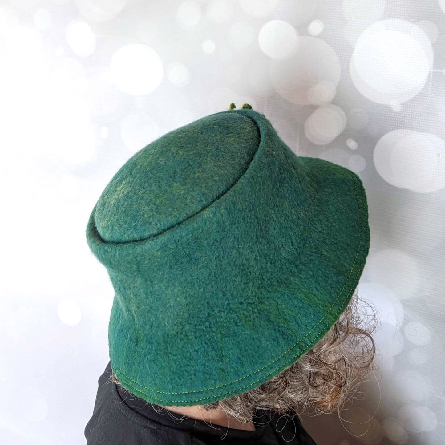 Felted Telescope Bucket Hat in Blue-Green - sideview