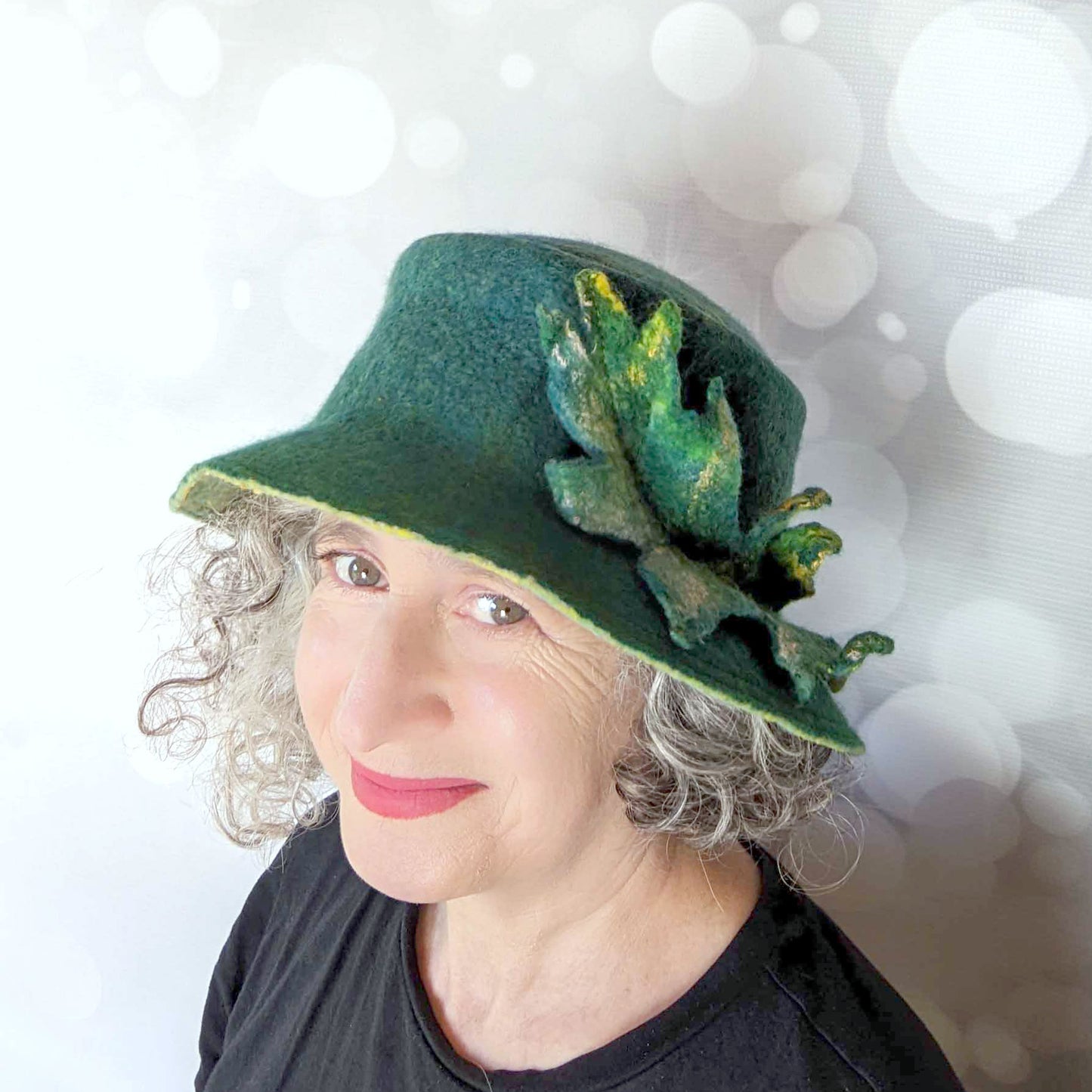 Felted Telescope Bucket Hat in Blue-Green - threequartersview