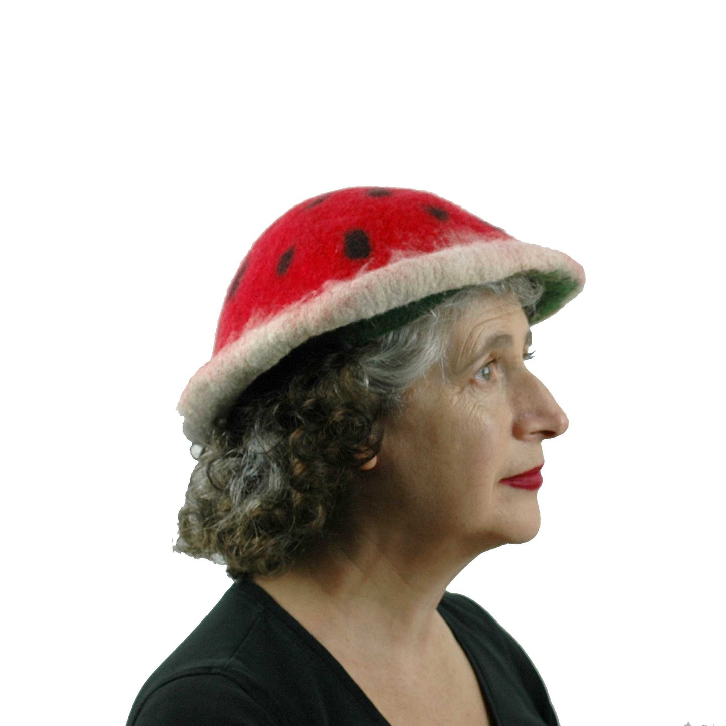 Felted Watermelon Saucer Style Hat - side view