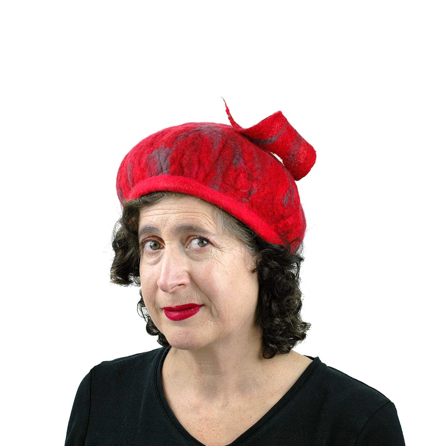 Fishtail Hat in Red with Gray Stripes - three quarters view