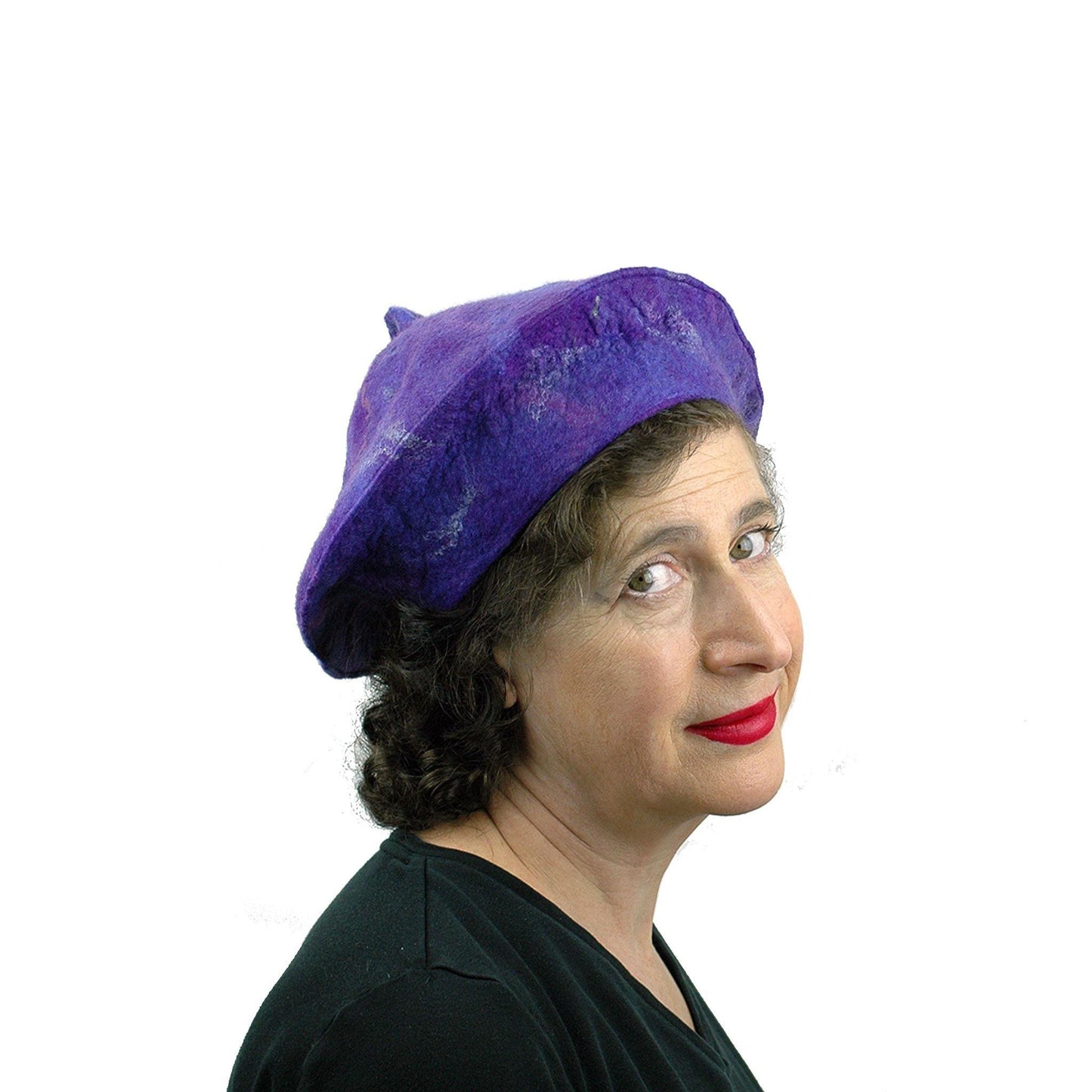 Fishtail Inspired Purple Beret - threequarters view