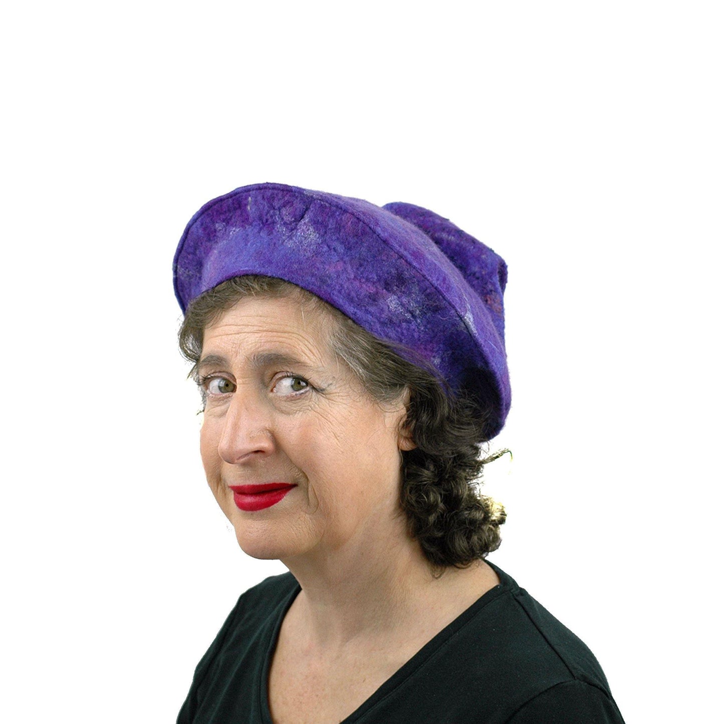 Fishtail Inspired Purple Beret - threequarters view