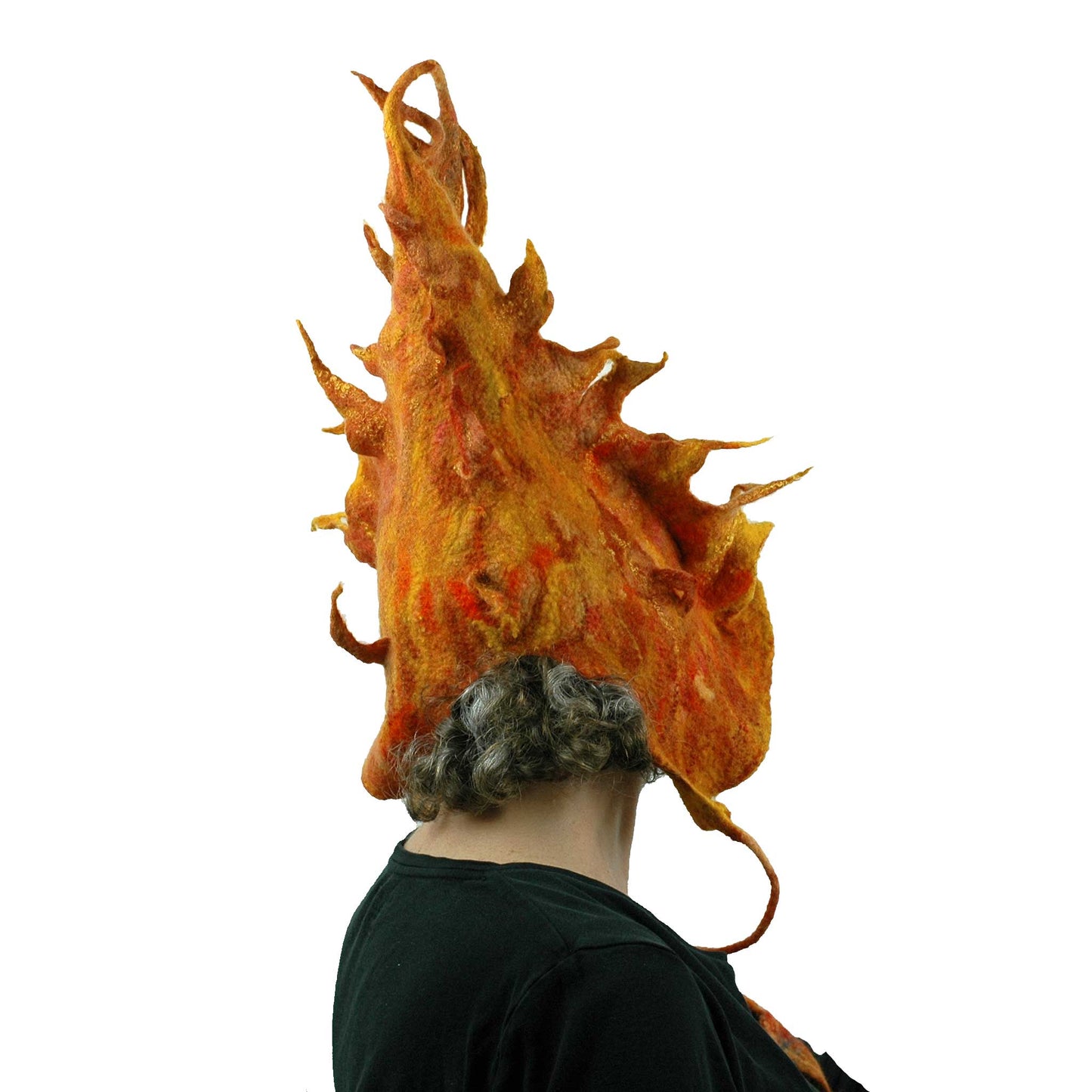 Flaming Orange Felted Pixie Hood - back view