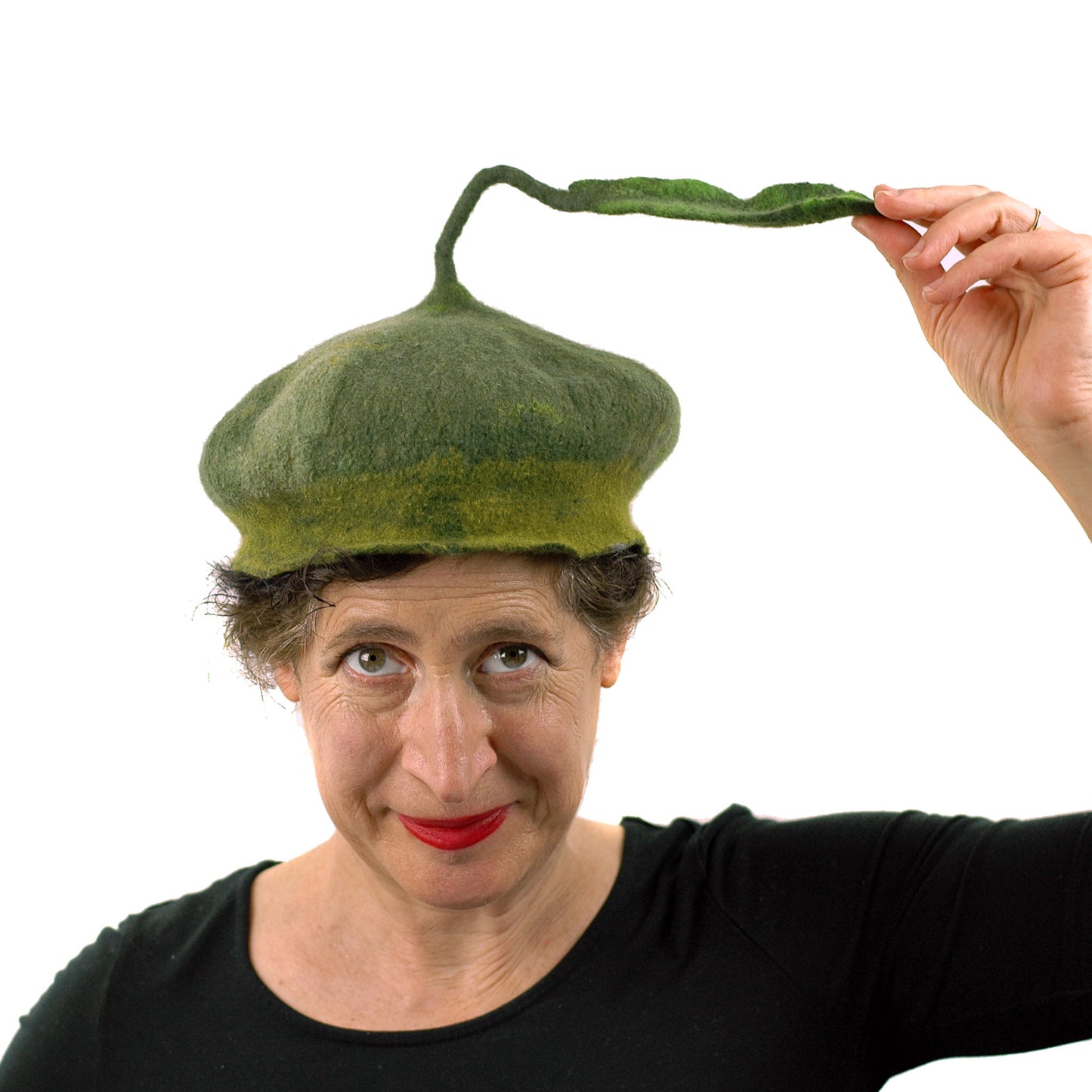 Green Forest Fairy Beret with Dancing Leaf - front view