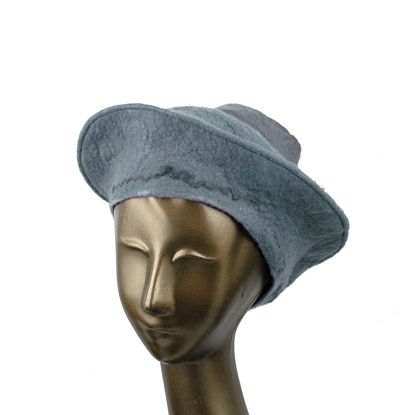 Gray Felted Beret with Crater on Top - three quarters view