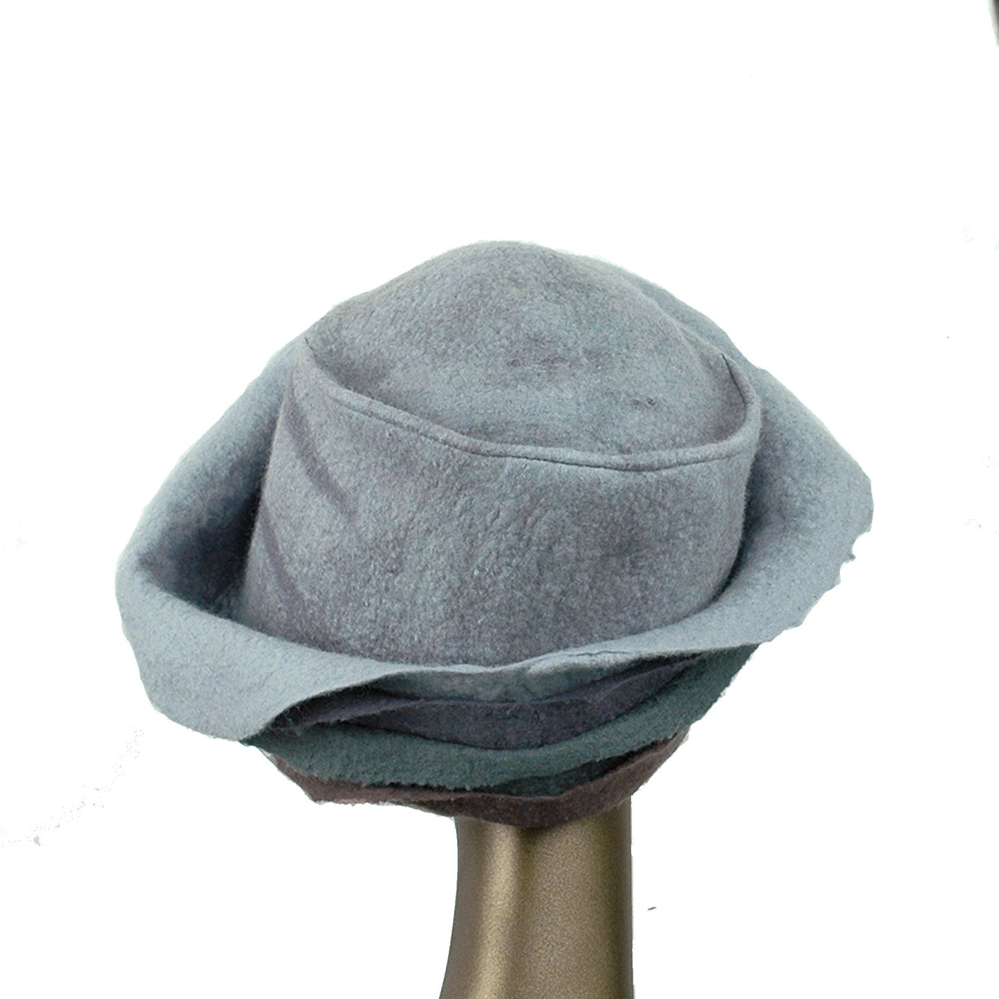 Gray Felted Cloche with Seashell Layered Brim - back view