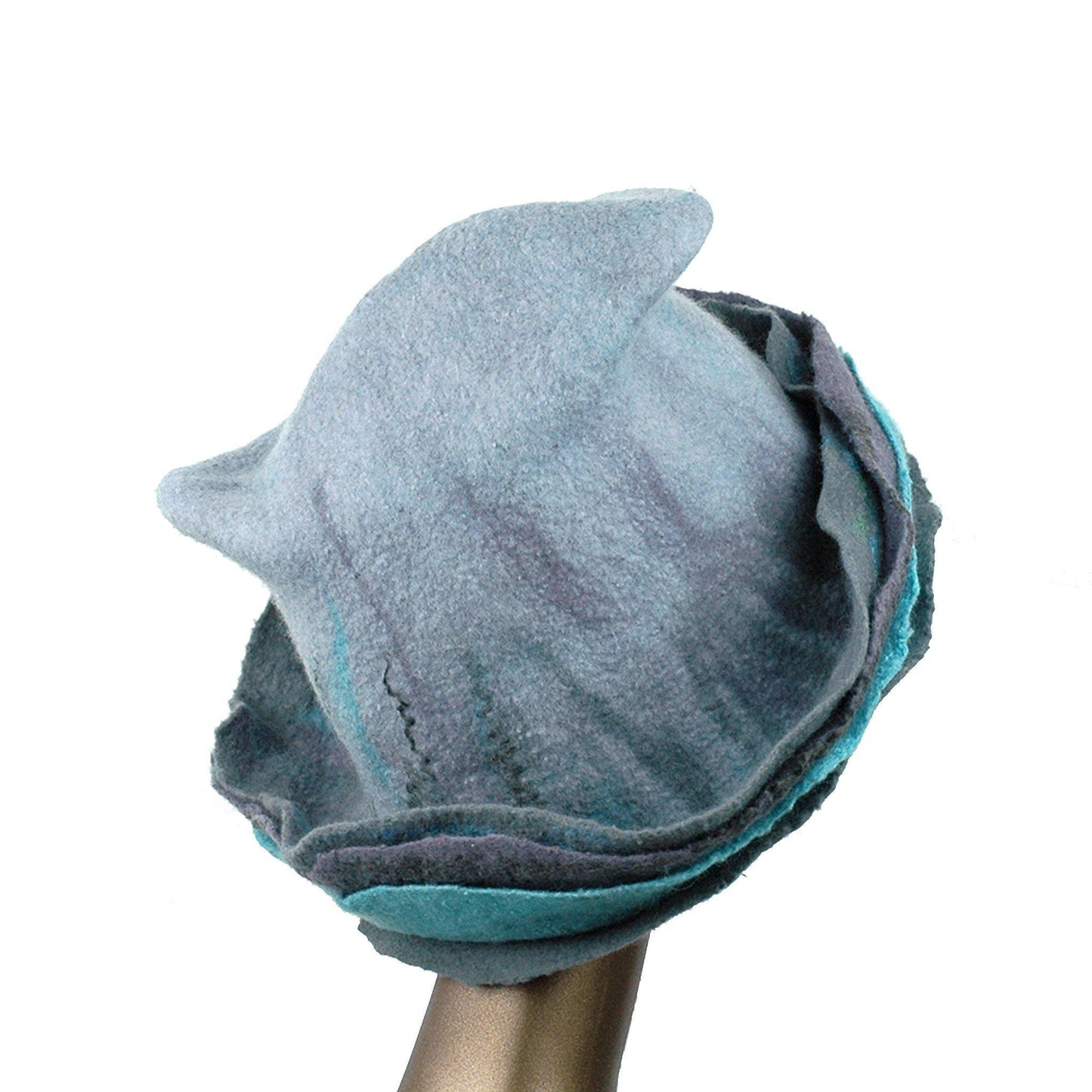 Gray Wide Brimmed Felted Hat with Organic Layers - back view