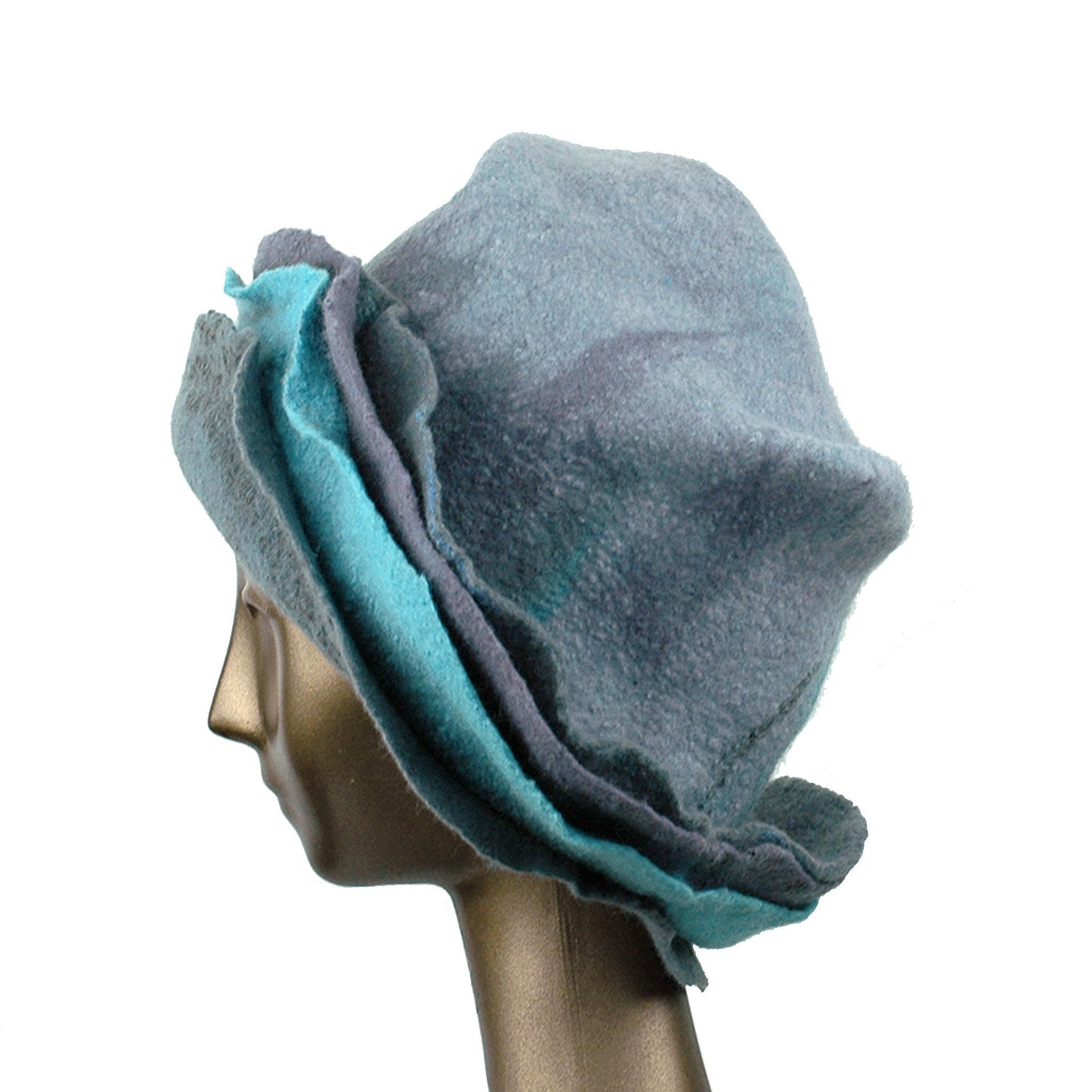 Gray Wide Brimmed Felted Hat with Organic Layers - side view