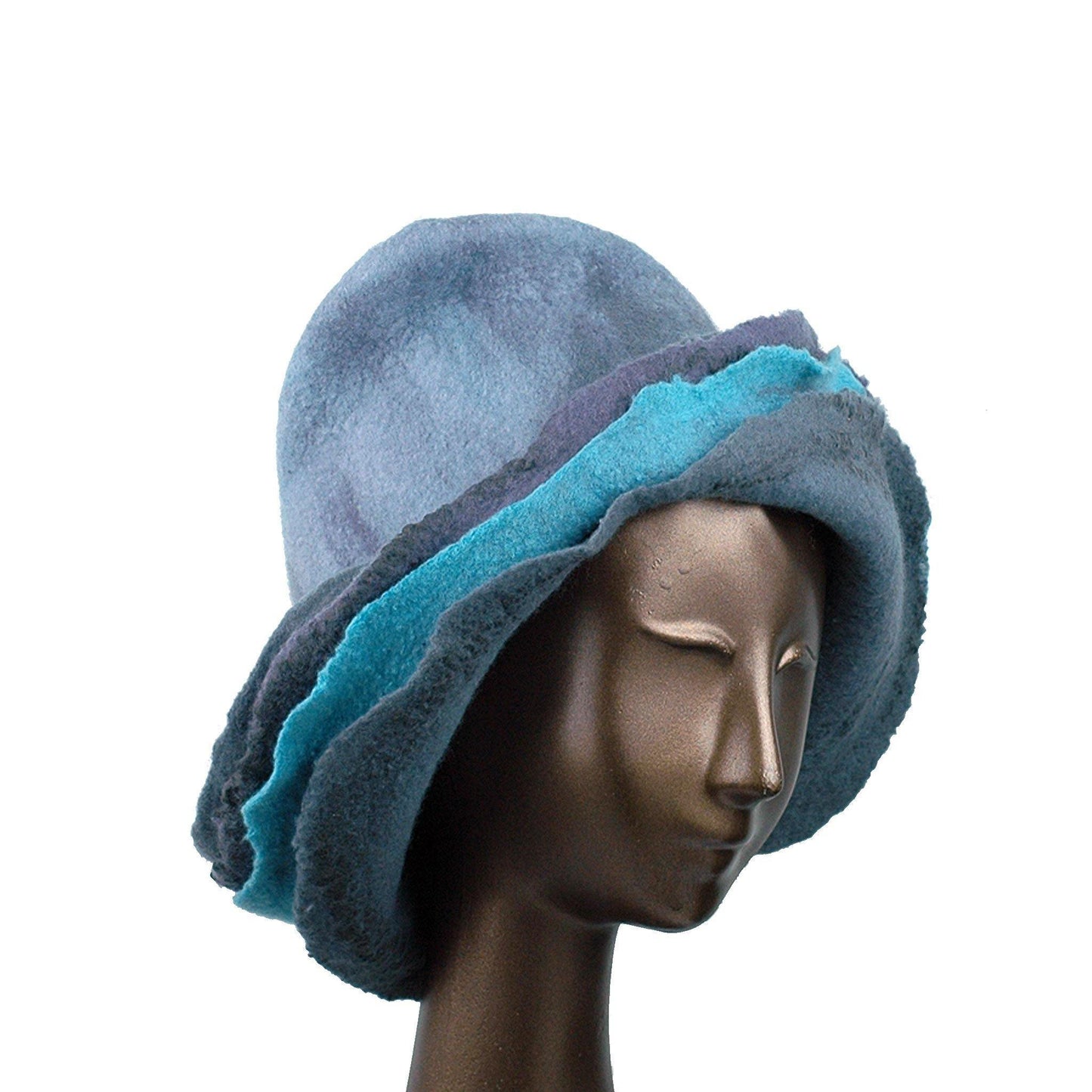 Gray Wide Brimmed Felted Hat with Organic Layers - three quarters view