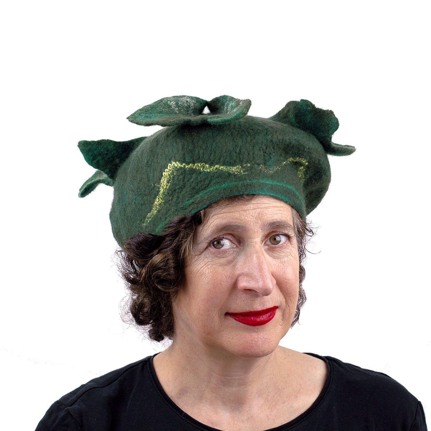 Green Four Leaf Clover Felted Hat -front view