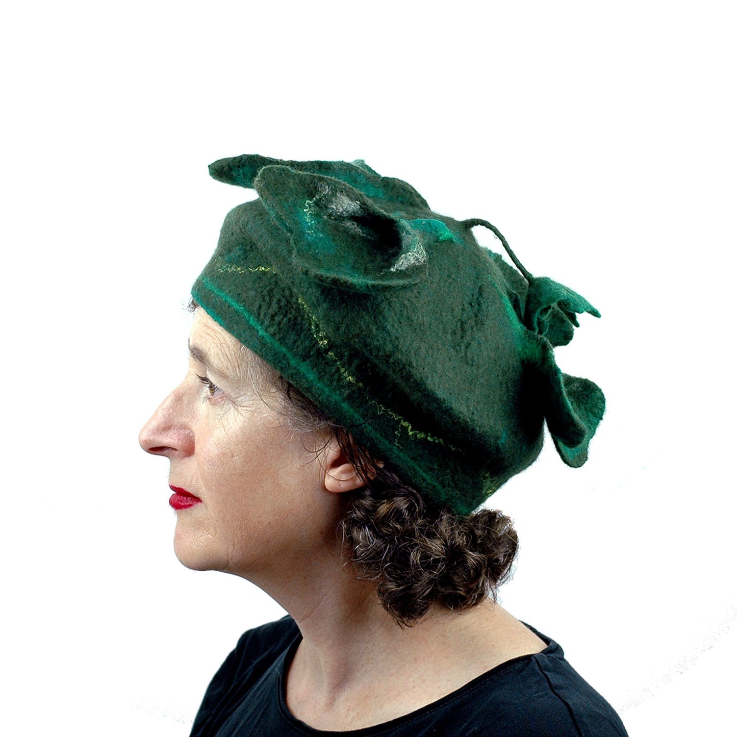 Green Four Leaf Clover Felted Hat - side view