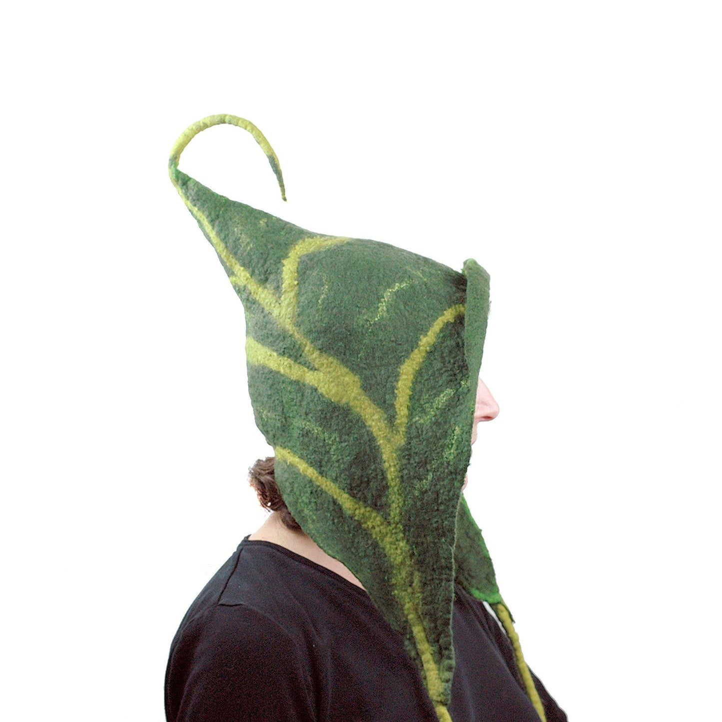 Green Leaf Felted Hood - side view