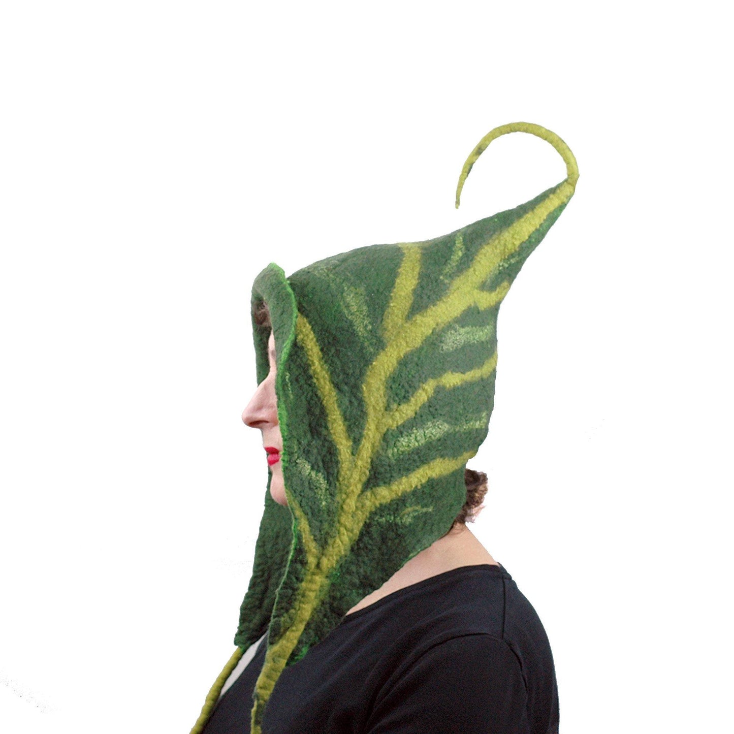 Green Leaf Felted Hood - side view