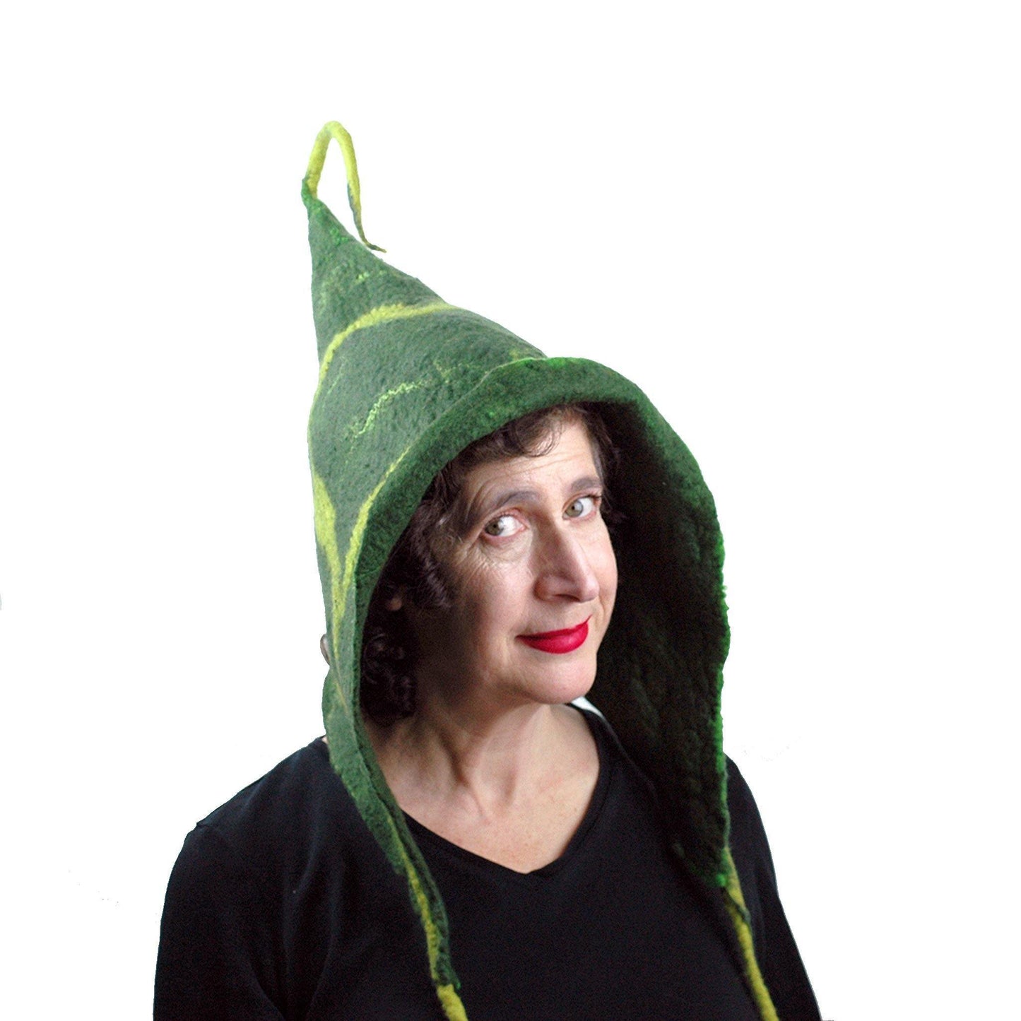 Green Leaf Felted Hood - three quarters view