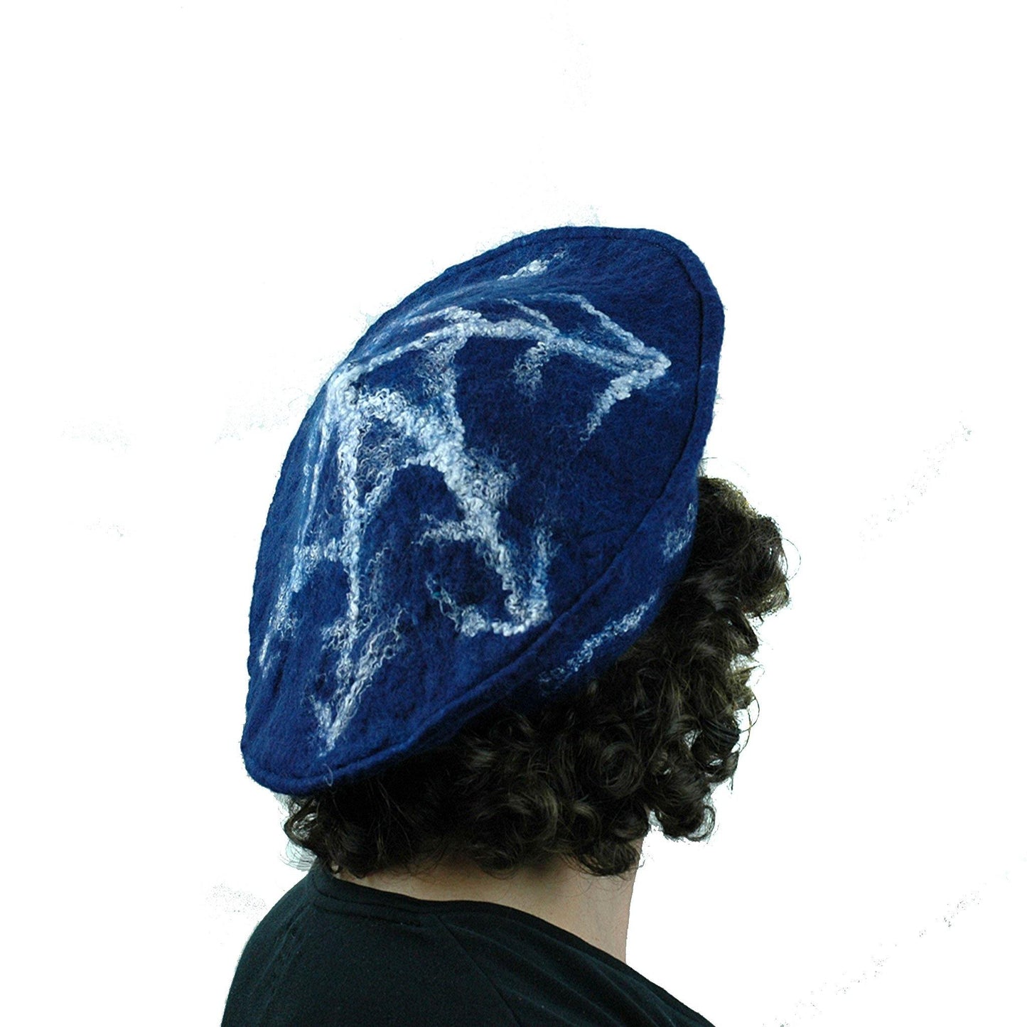 Indigo Snowflake Felted Beret - back view