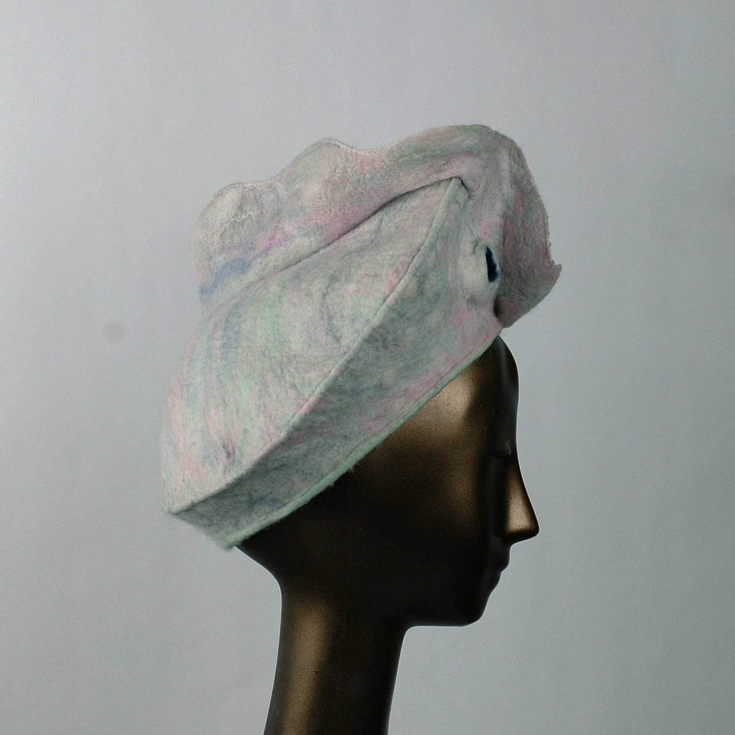 Iridescent White Ruffle Beret - sideview