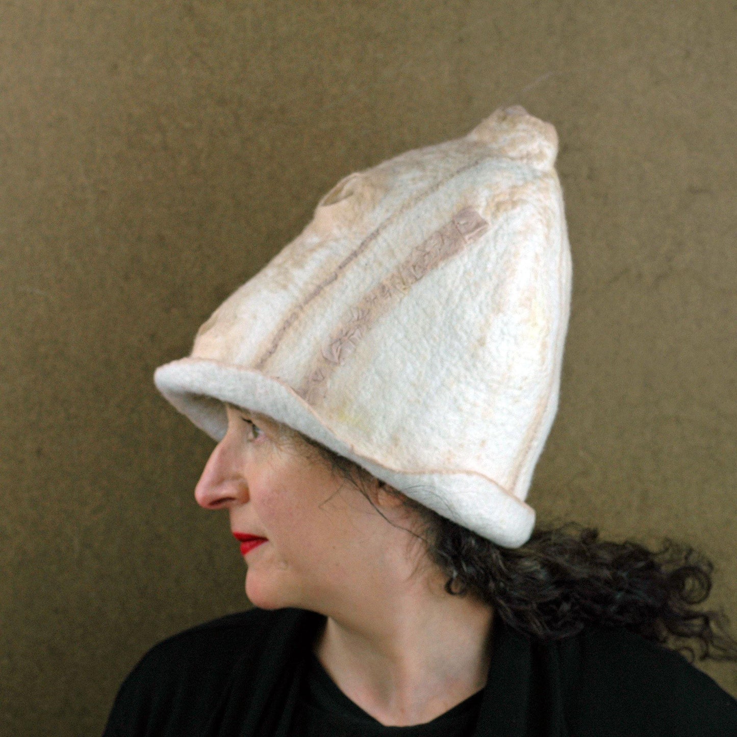Tall Ivory and Sepia Hat - side view