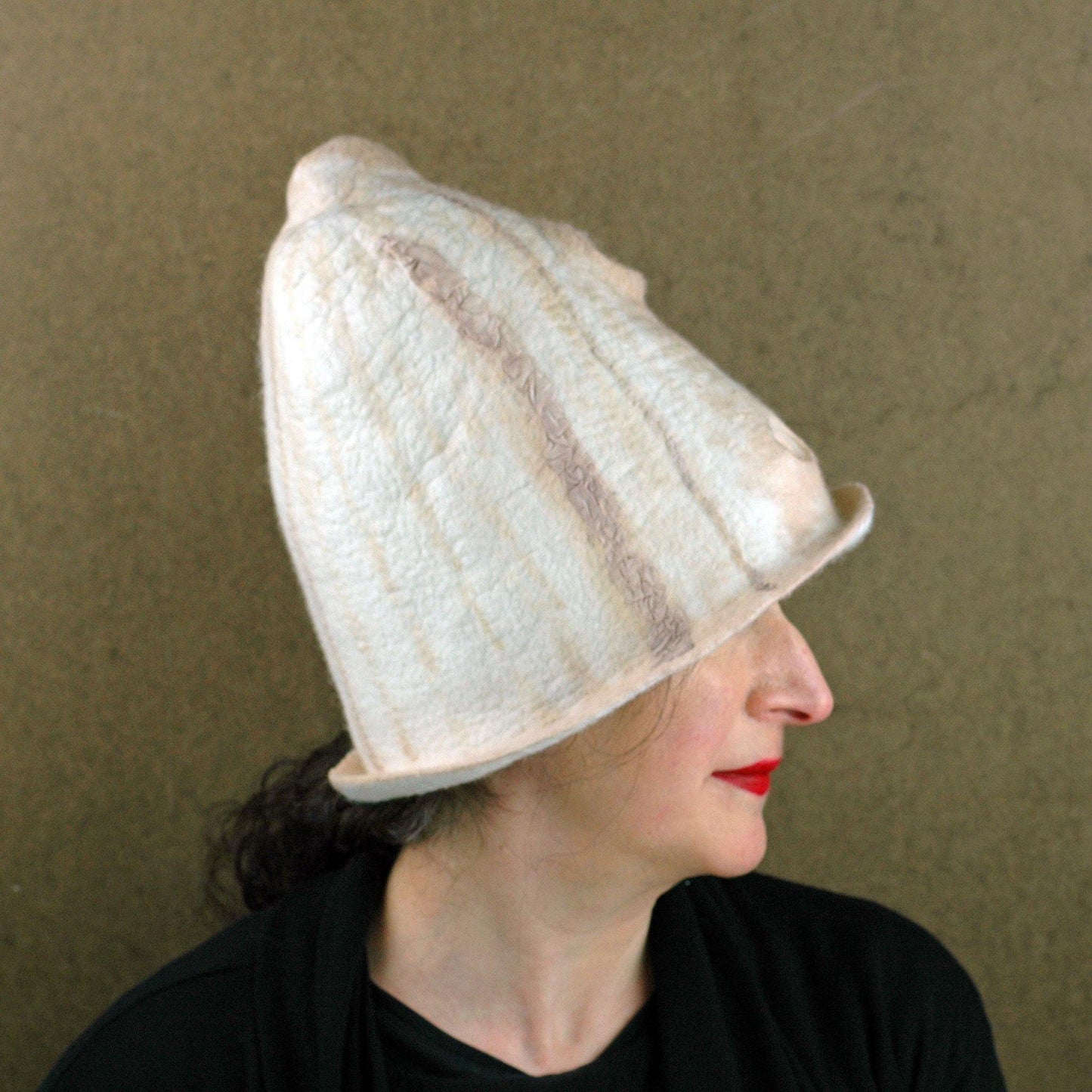 Tall Ivory and Sepia Hat - side view 2