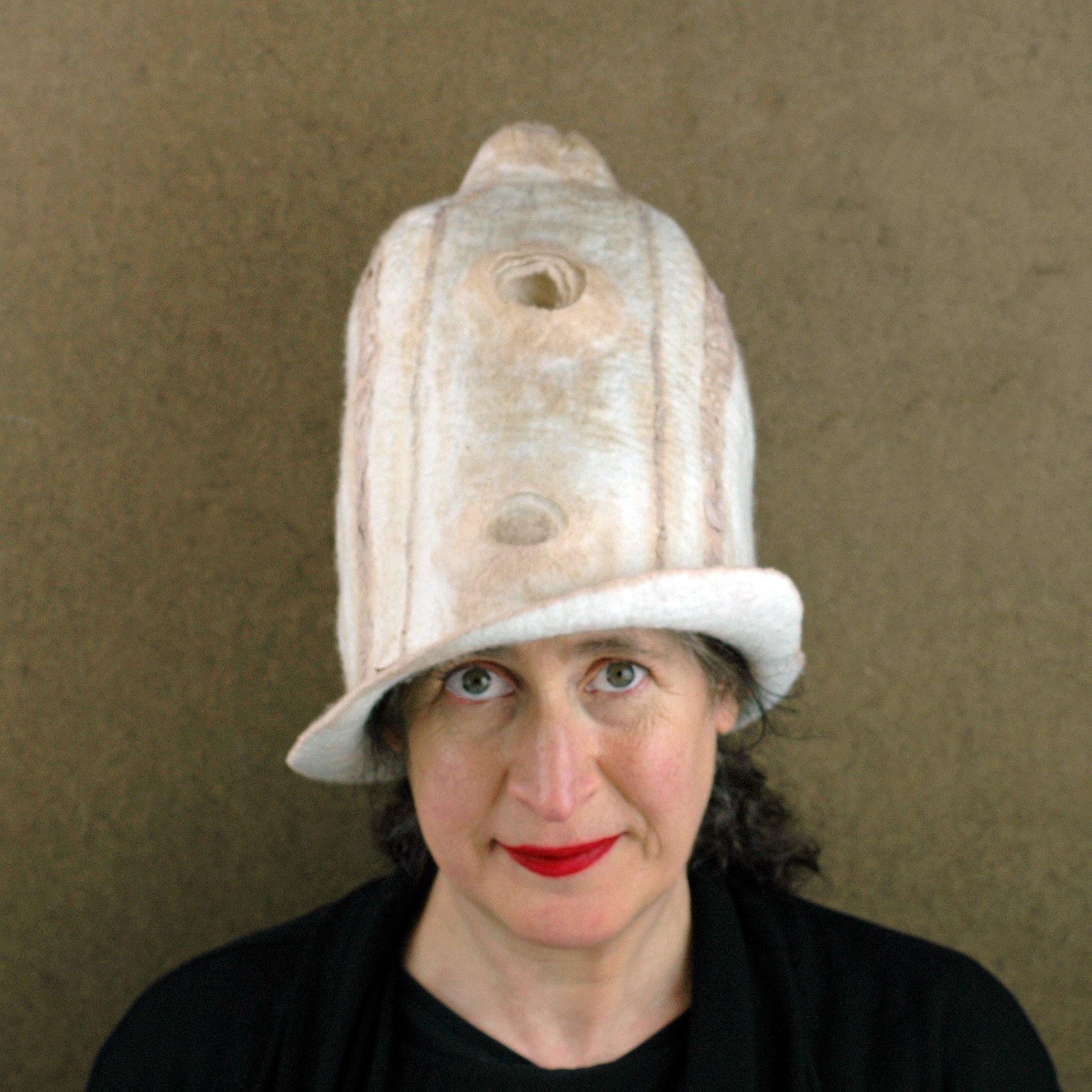 Tall Ivory and Sepia Hat - front view