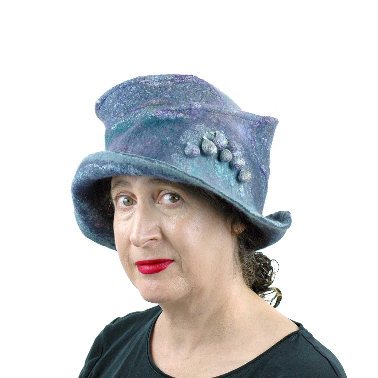 Jewel Toned Blue and Purple Bucket Hat -three quarters view