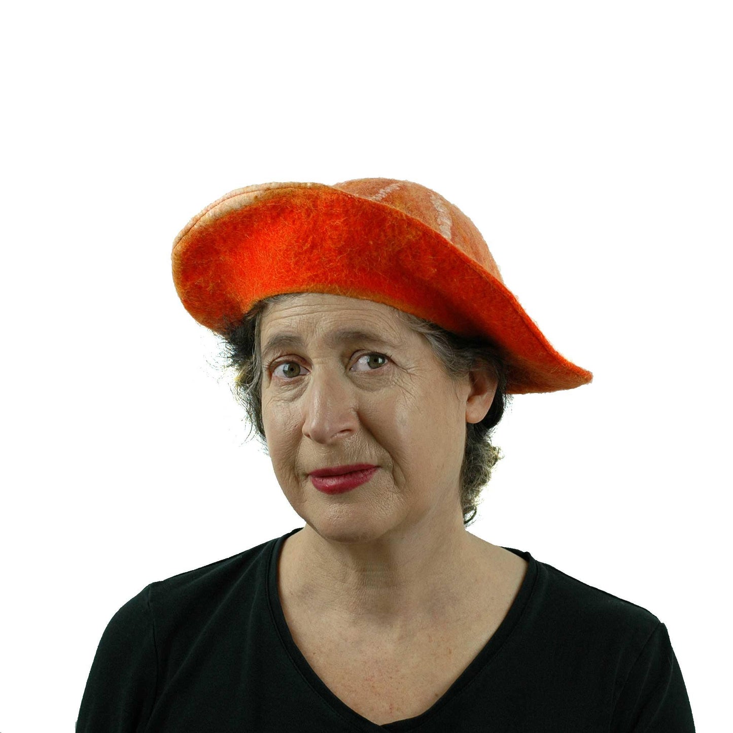 Kawaii Orange Slice Felted Beret - front view