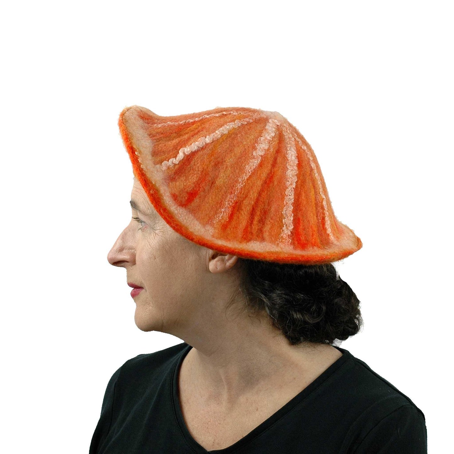 Kawaii Orange Slice Felted Beret - side view