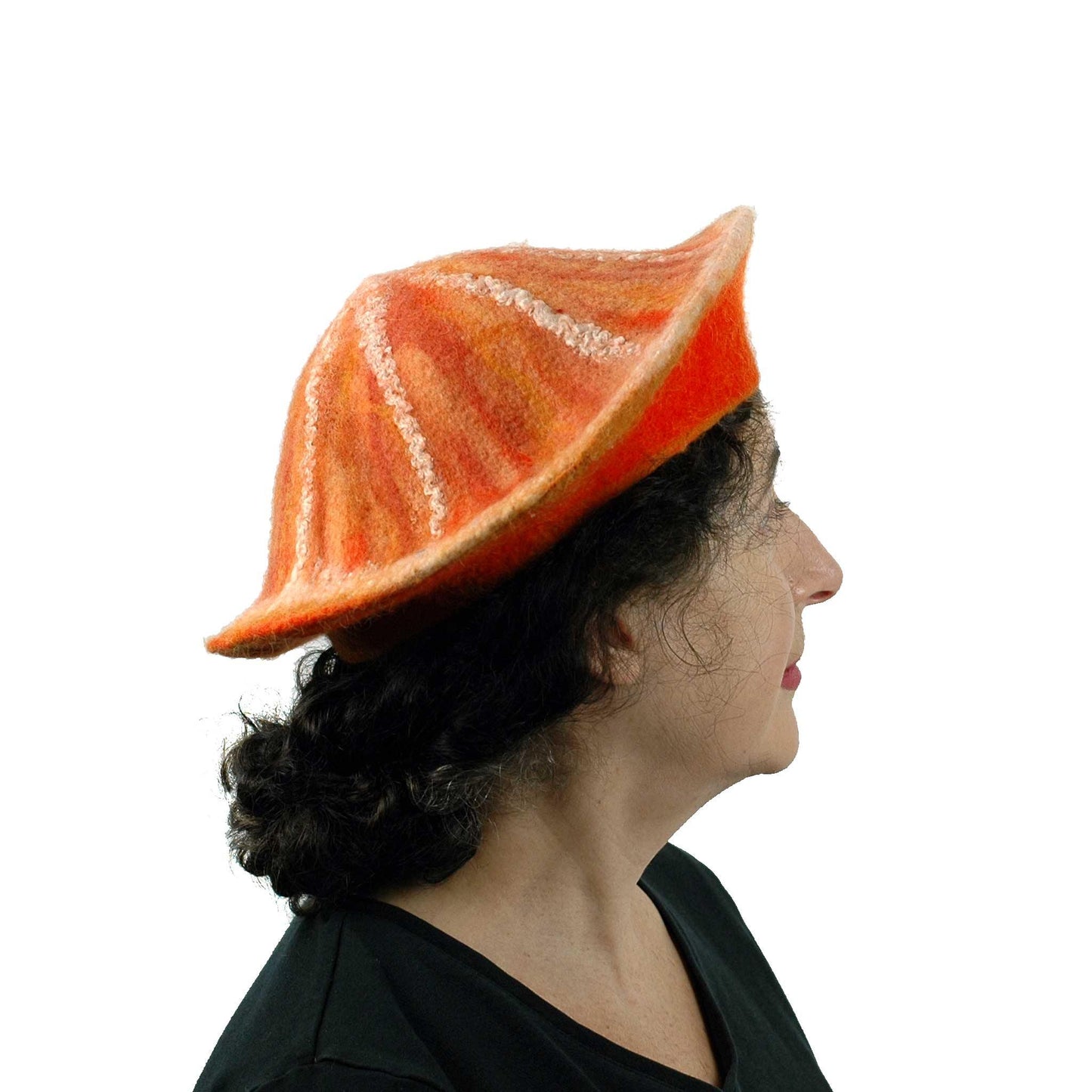 Kawaii Orange Slice Felted Beret - side view