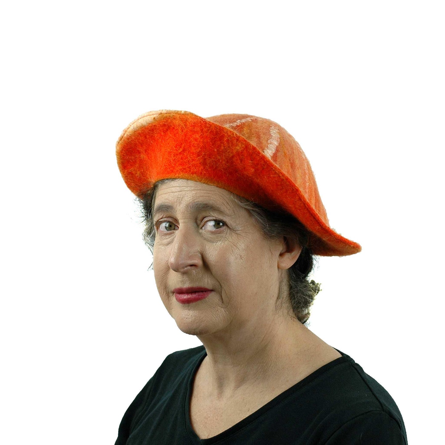 Kawaii Orange Slice Felted Beret - threequarters view
