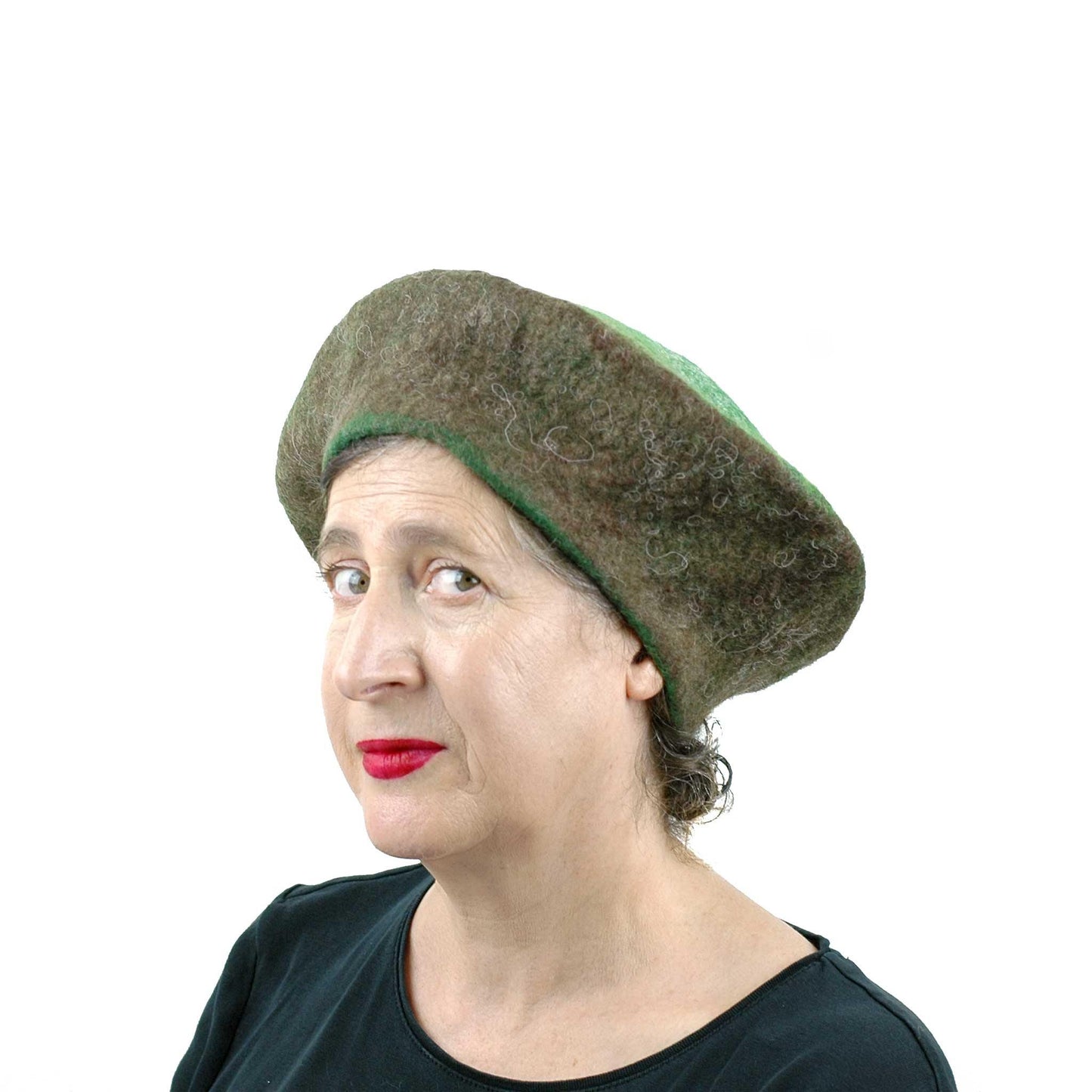 Large Size Felted Kiwi Hat - threequarters view