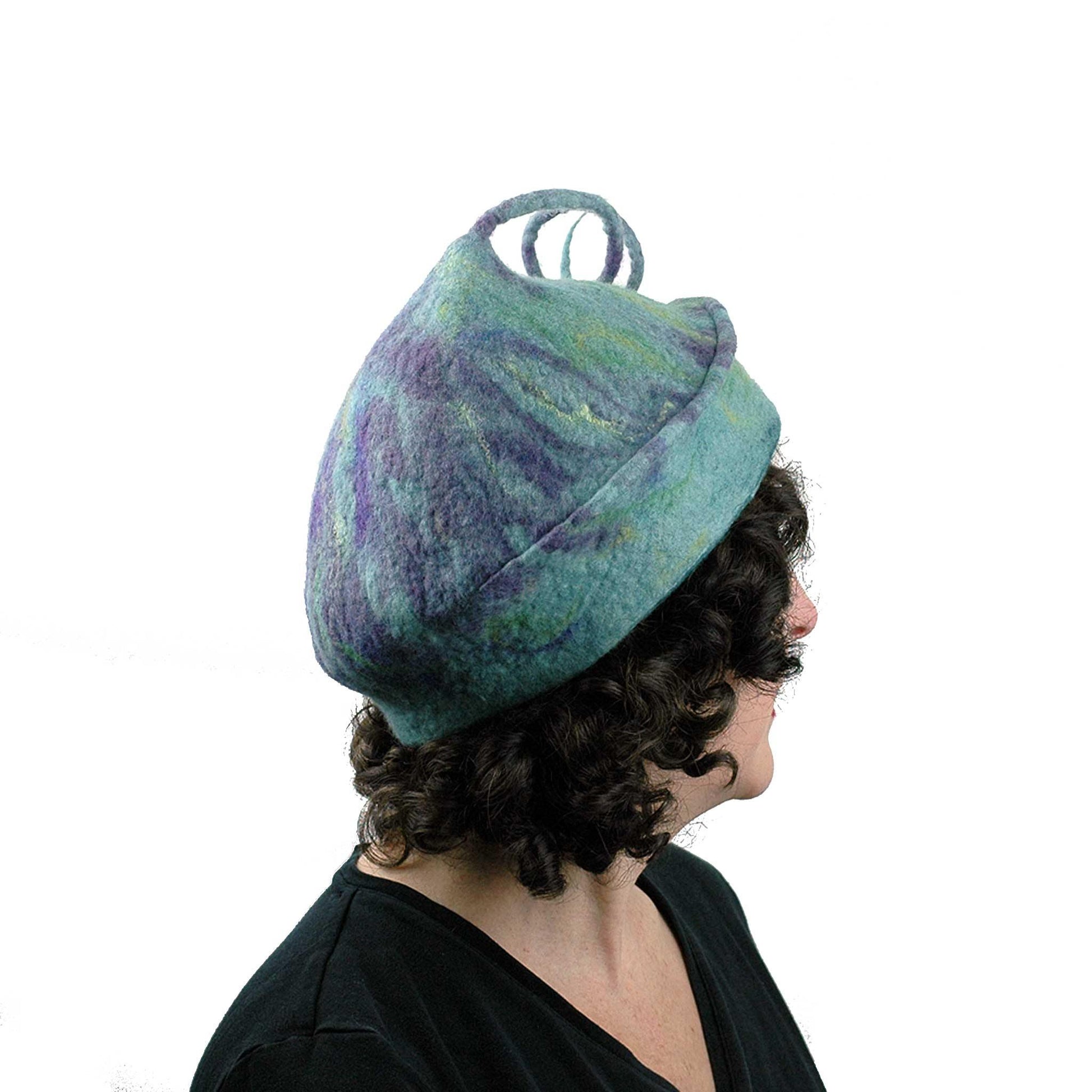Lavender Green Curlicue Beret - side view