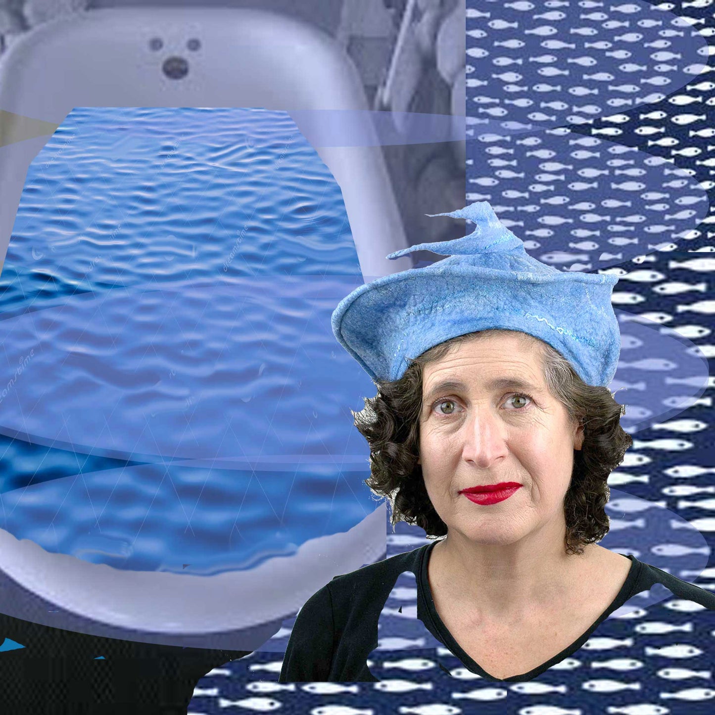 Light Blue Beret with Fishtail set in digital collage.