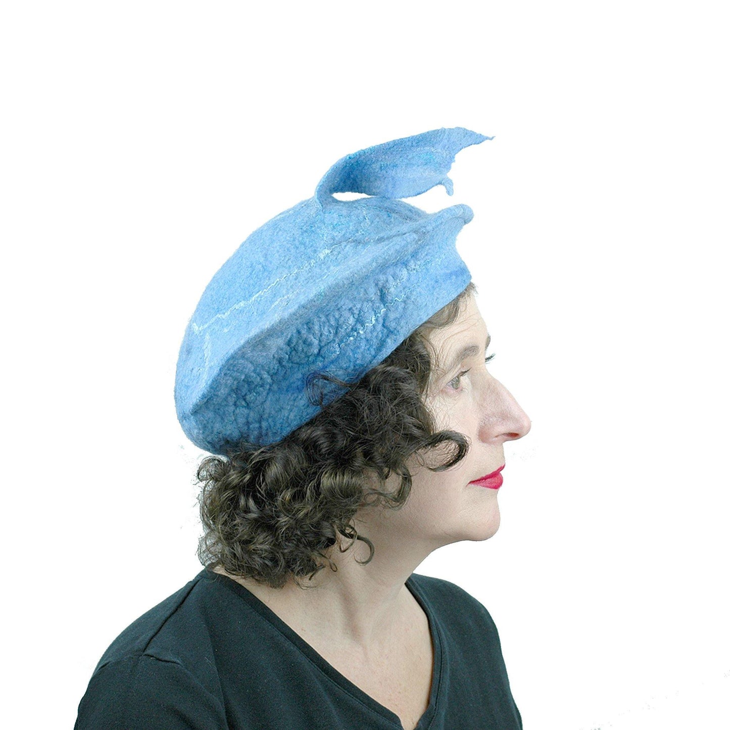 Light Blue Beret with Fishtail - side view