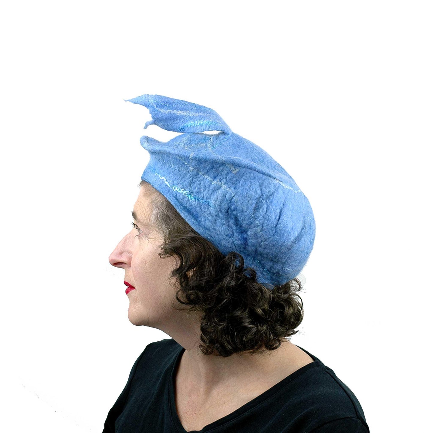 Light Blue Beret with Fishtail - side view