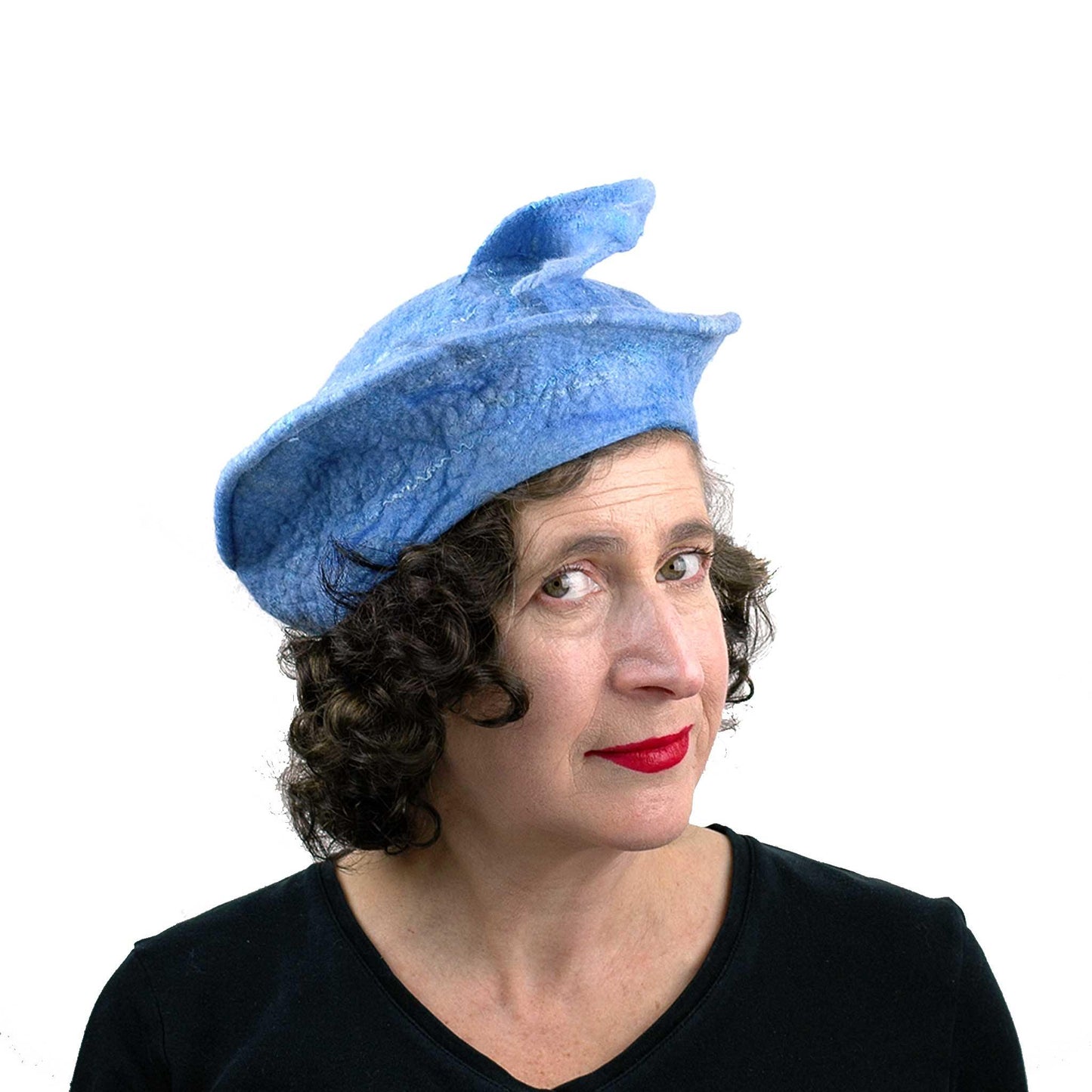 Light Blue Beret with Fishtail - threequarters view