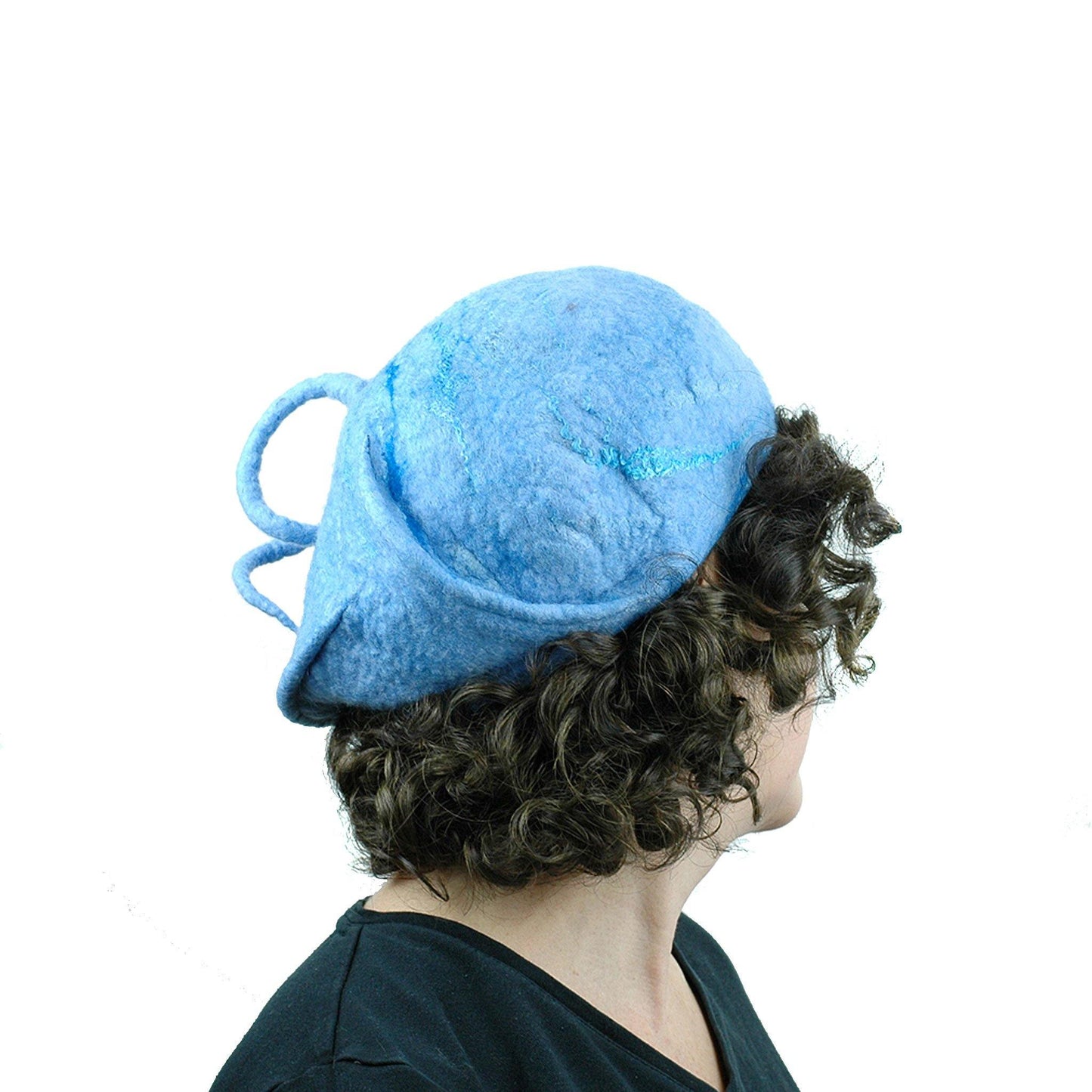 Light Blue Curlicue Beret - back view