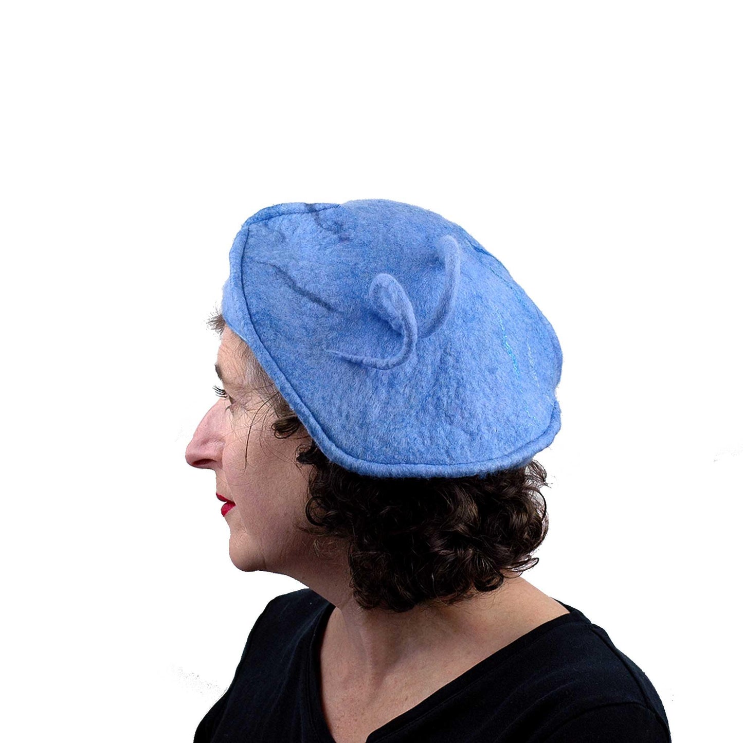 Light Blue Curlicue Beret - side view