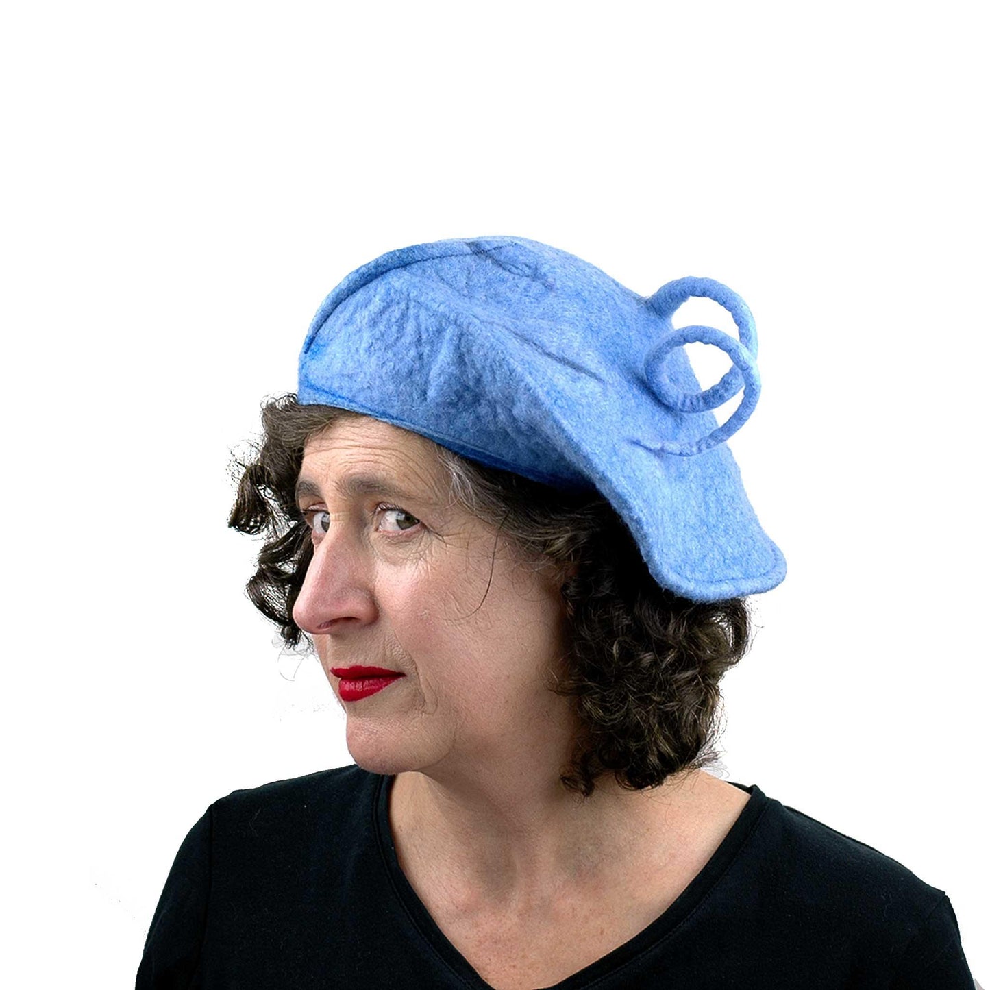 Light Blue Curlicue Beret - threequarters view