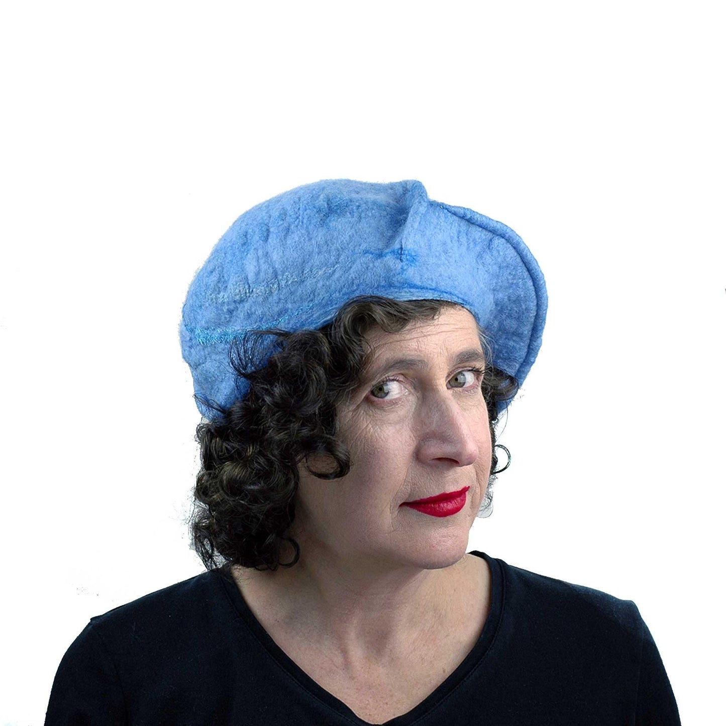 Light Blue Curlicue Beret - threequarters view
