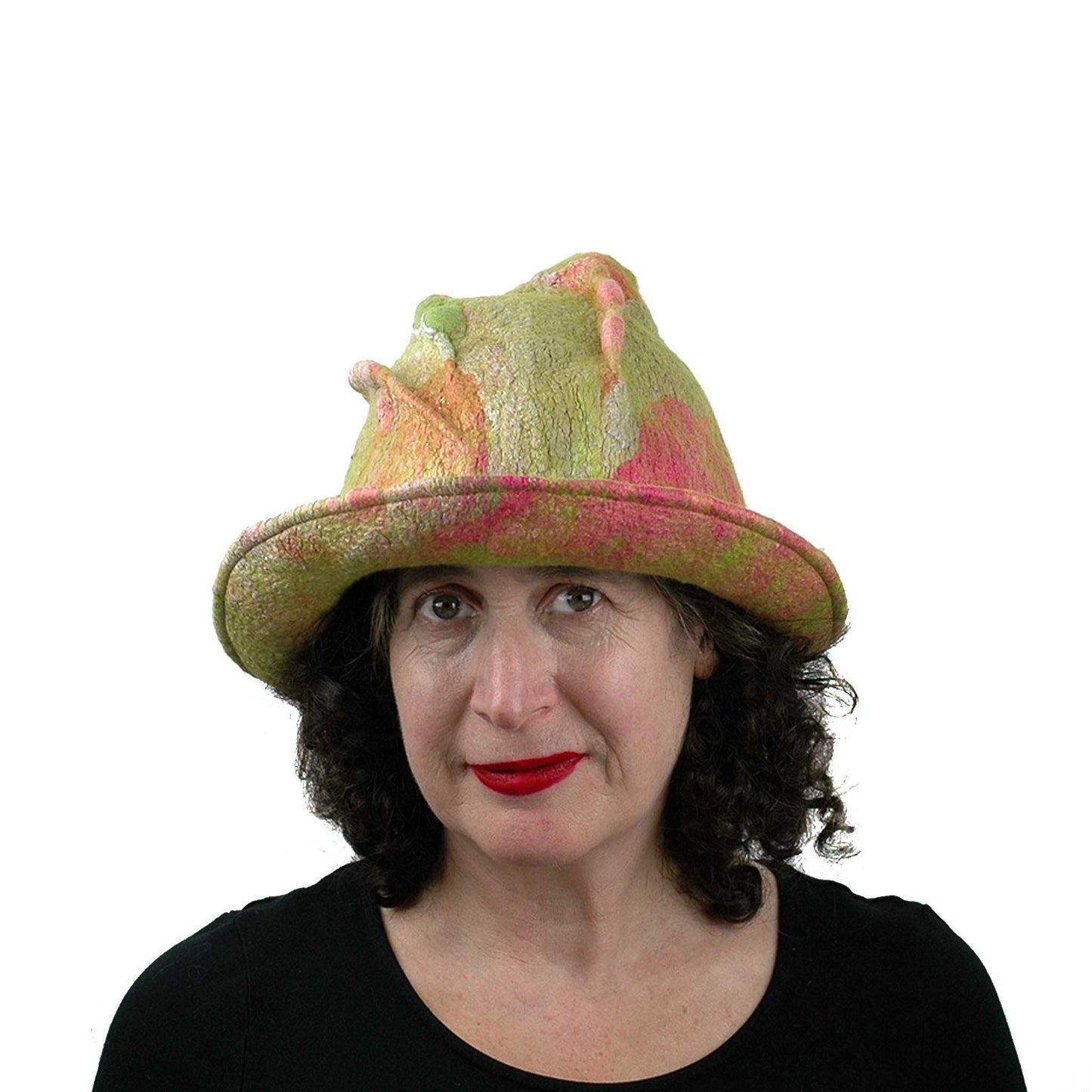 Lime Green and Hot Pink Brimmed Hat - front view
