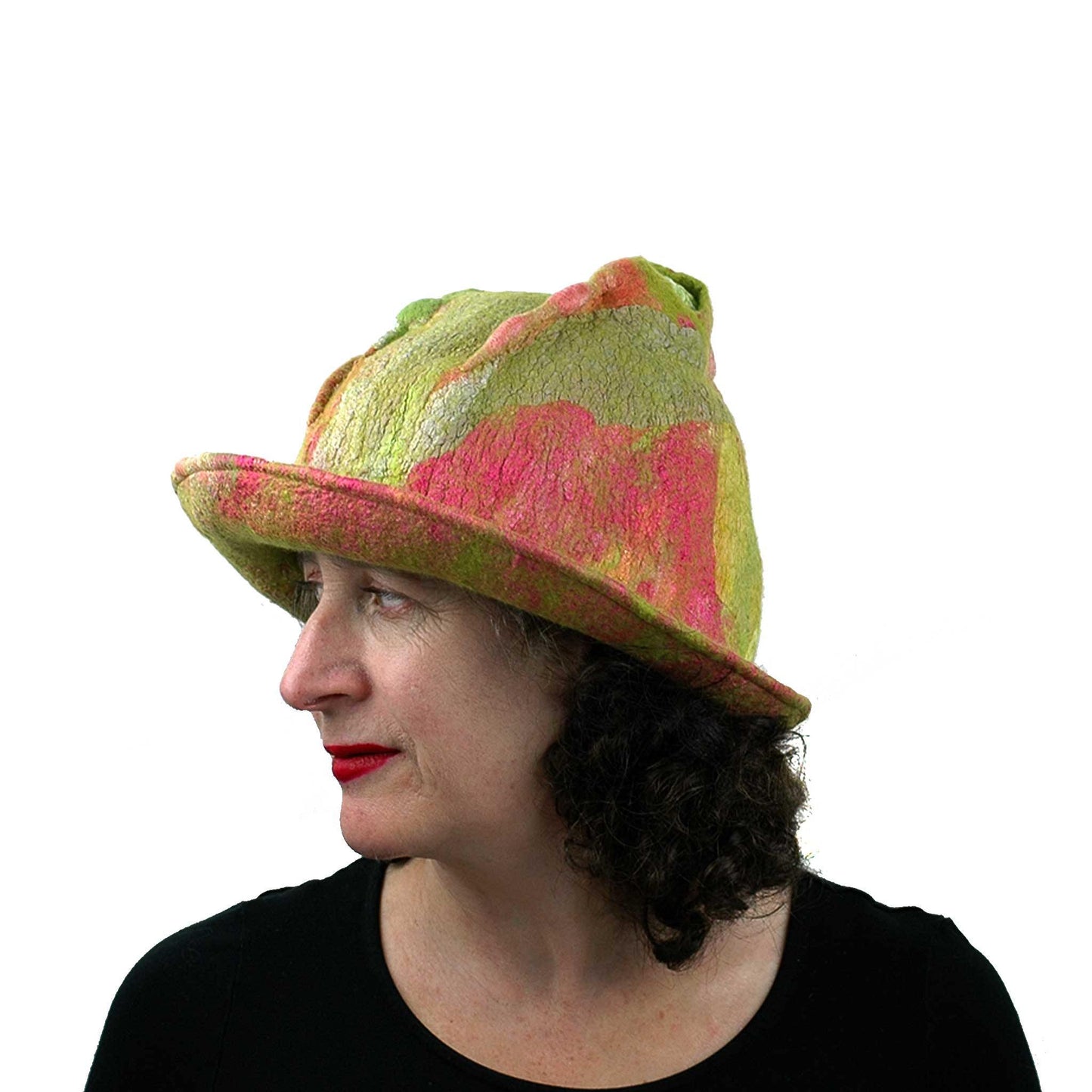 Lime Green and Hot Pink Brimmed Hat - side view
