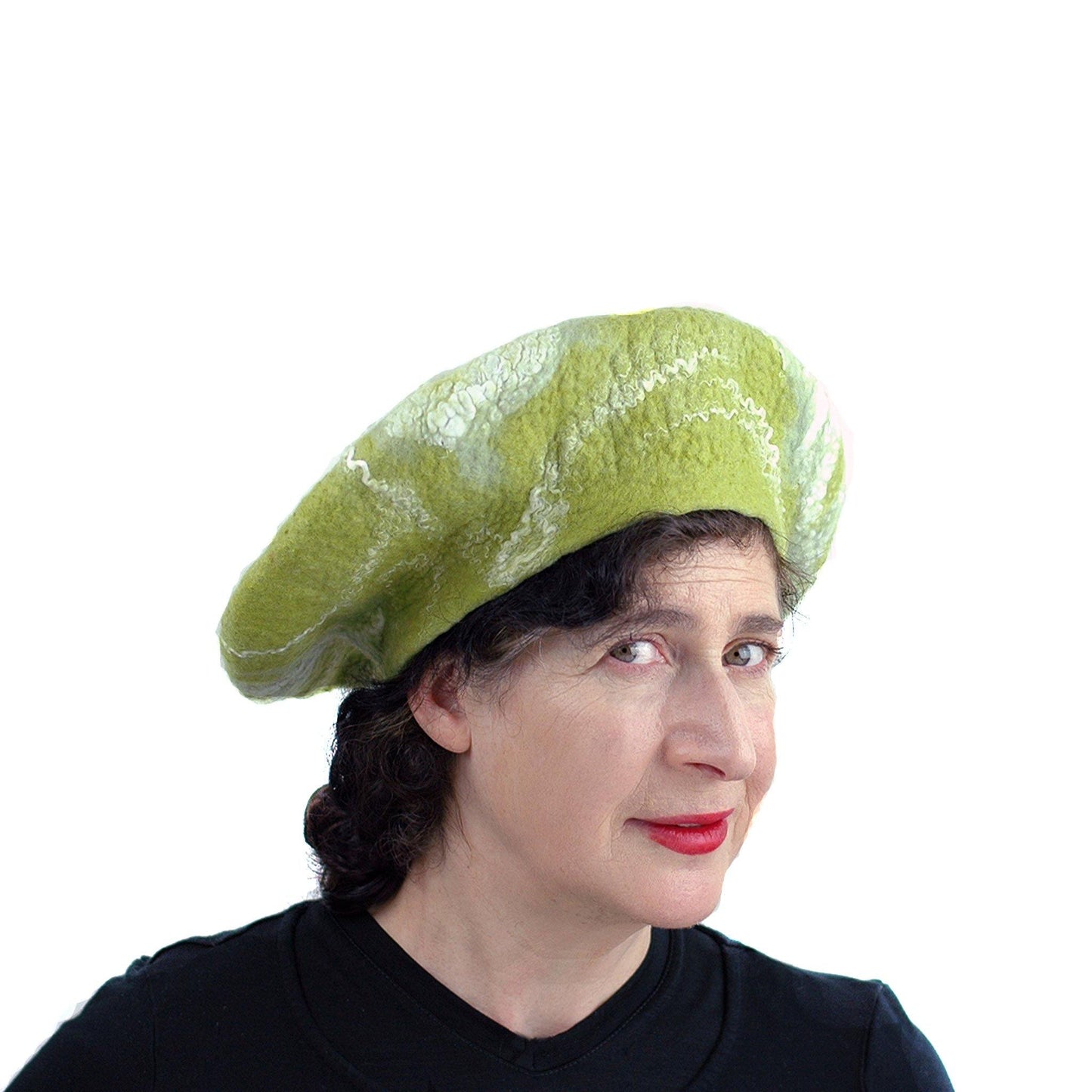 White and Lime Green Beret - three quarters view