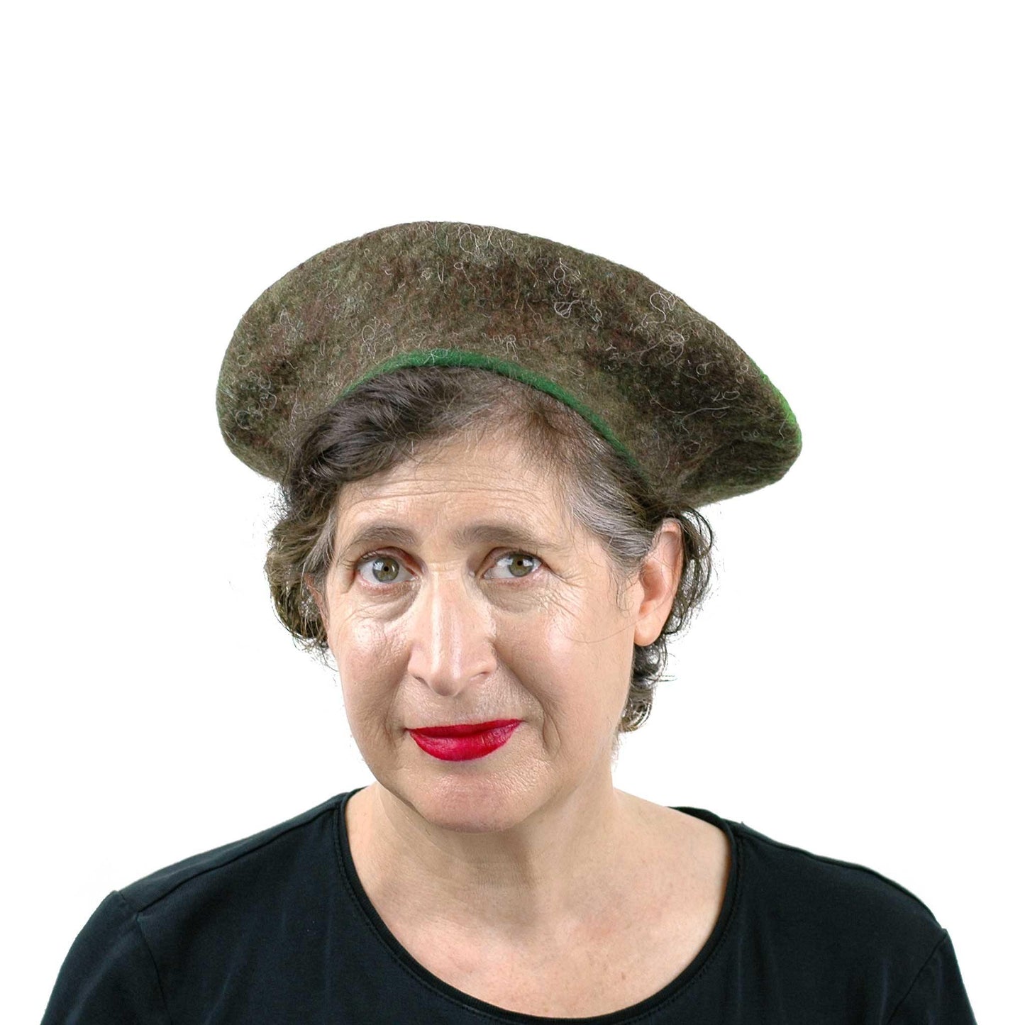 Medium Sized Felted Kiwi Beret - front view