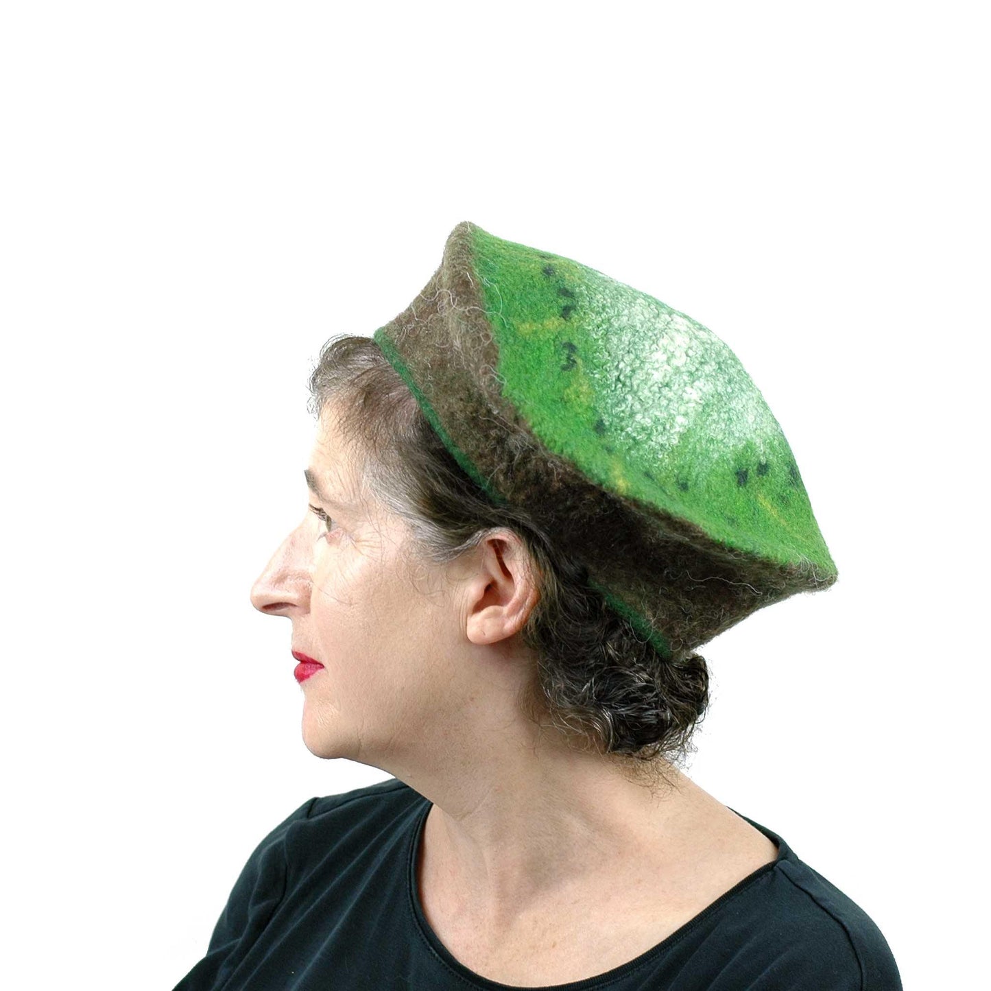 Medium Sized Felted Kiwi Beret -side view