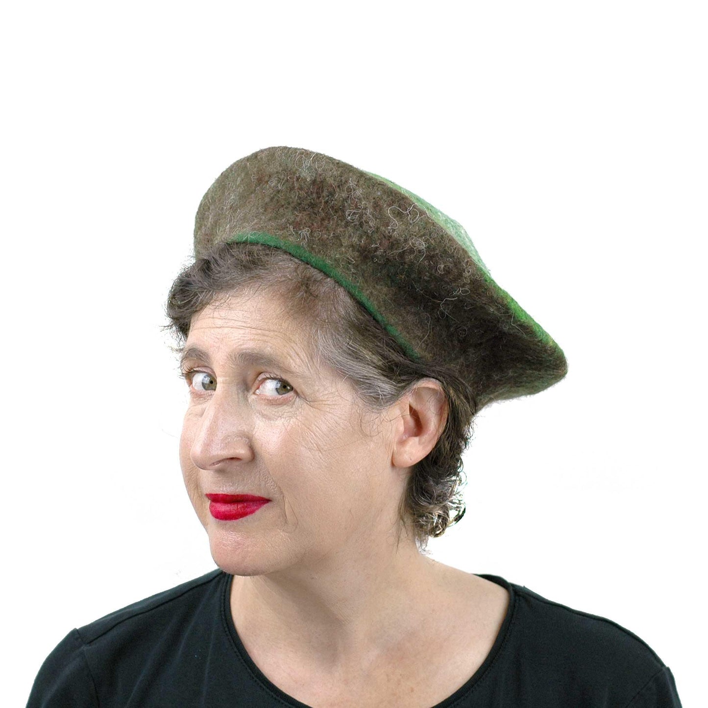 Medium Sized Felted Kiwi Beret - threequarters view