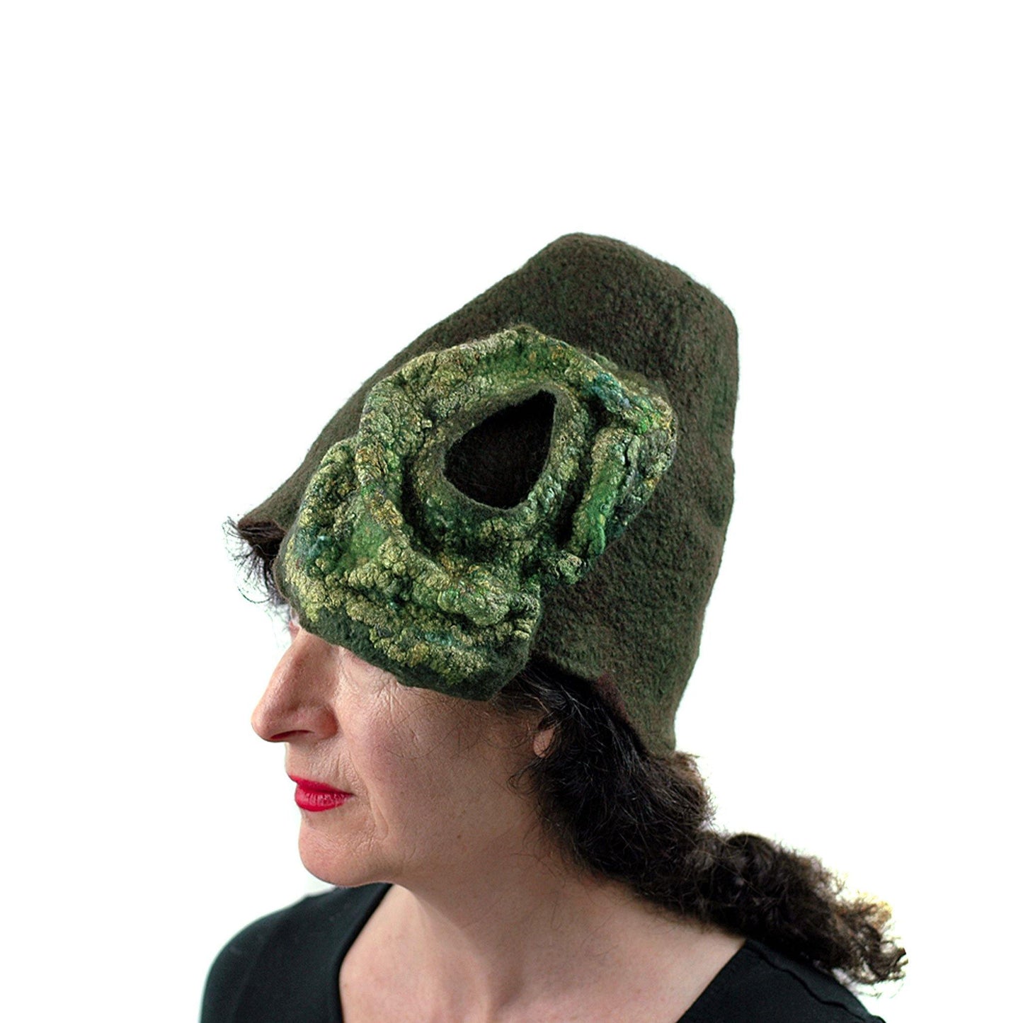Mossy Forest Felted Fez - side view