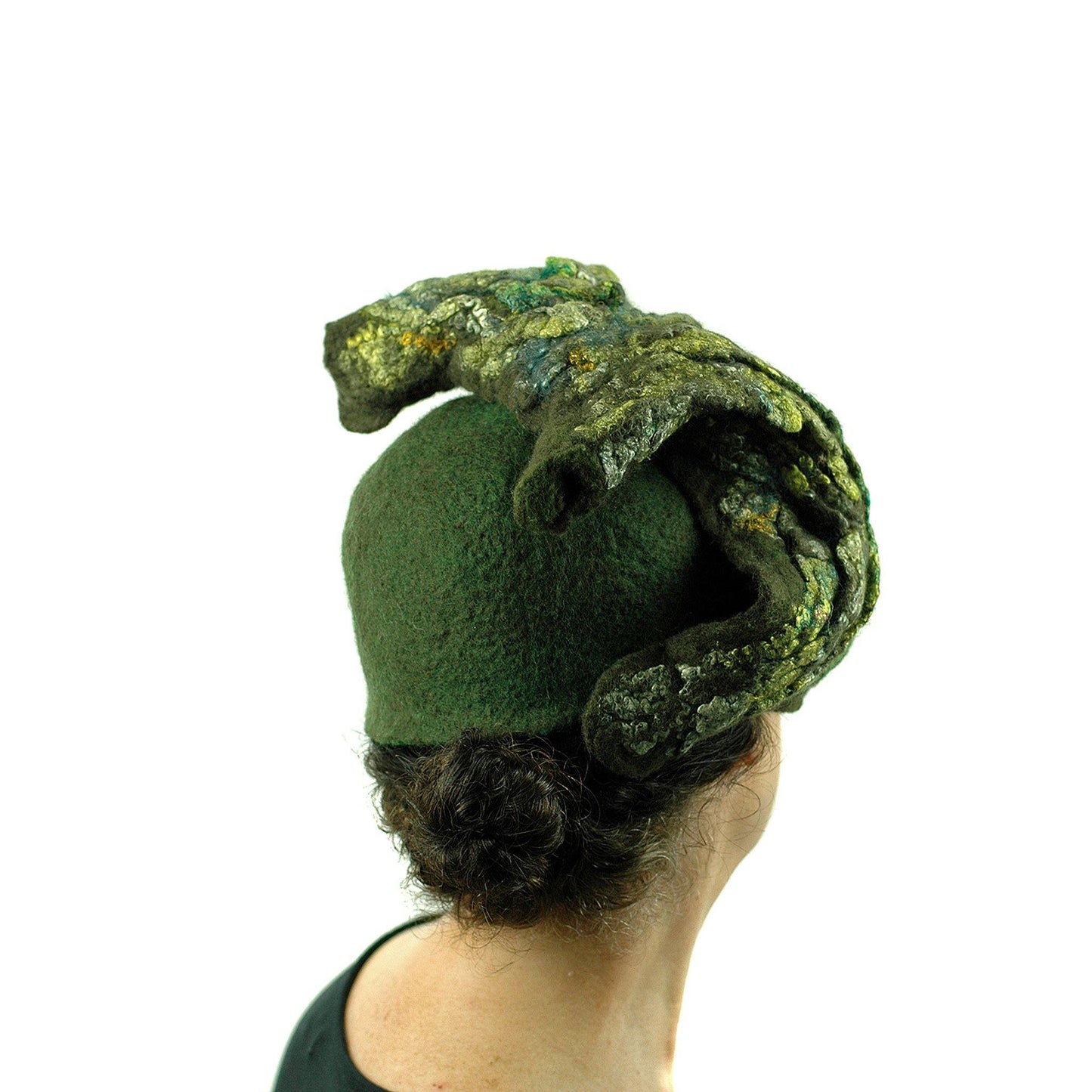 Green Colored, Mossy Forest, Retro Pillbox Hat - back view