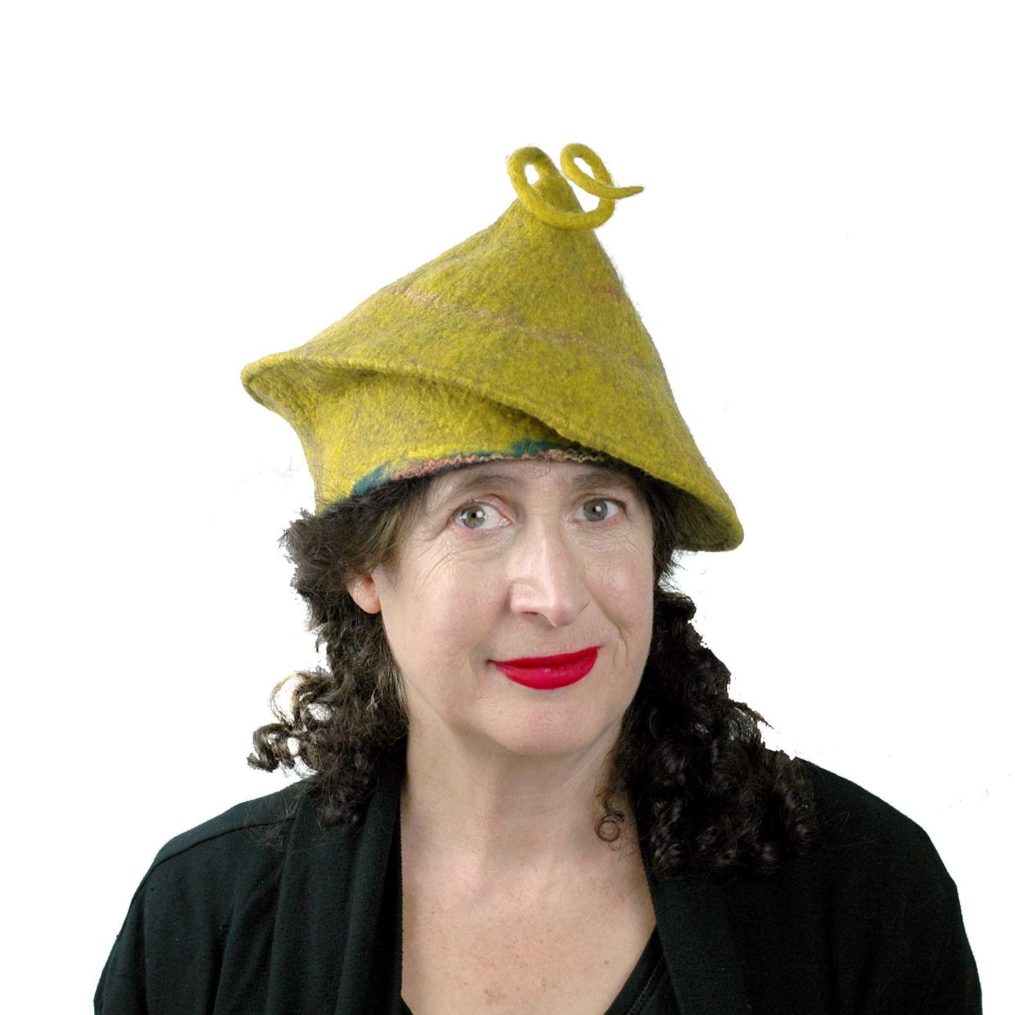 Mustard Yellow Felted Beret with Curlicue - front view