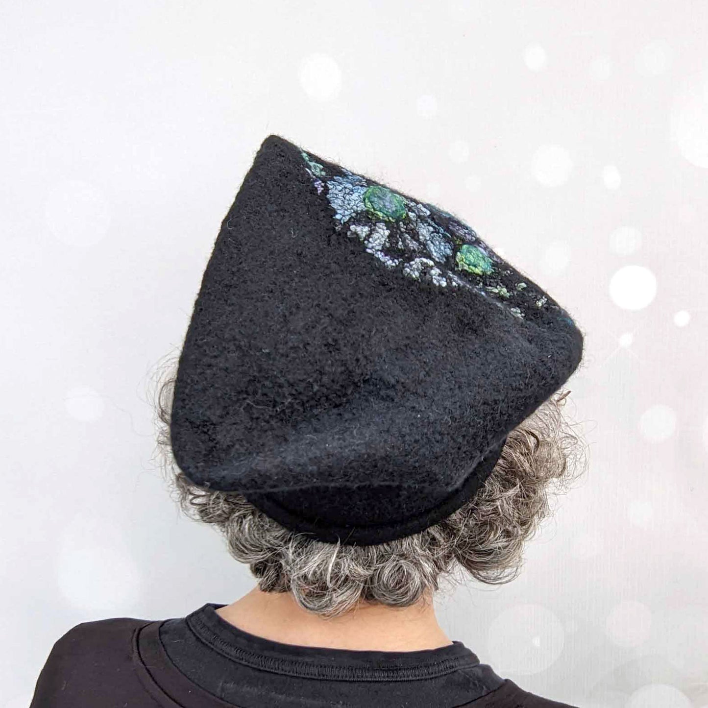 Nunofelted Beanie Cap in Black Merino Wool - backview